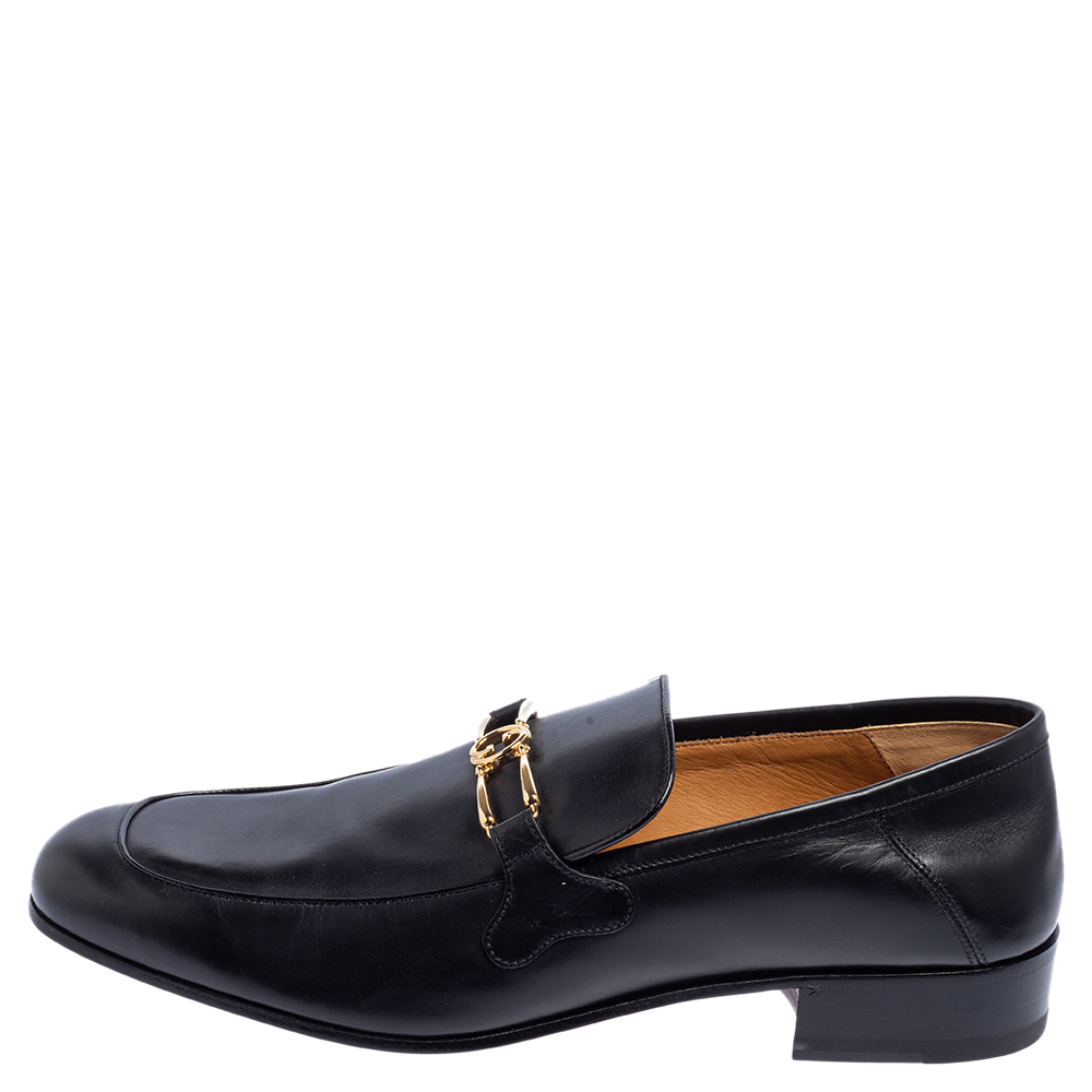 

Gucci Black Leather GG Loafers Size