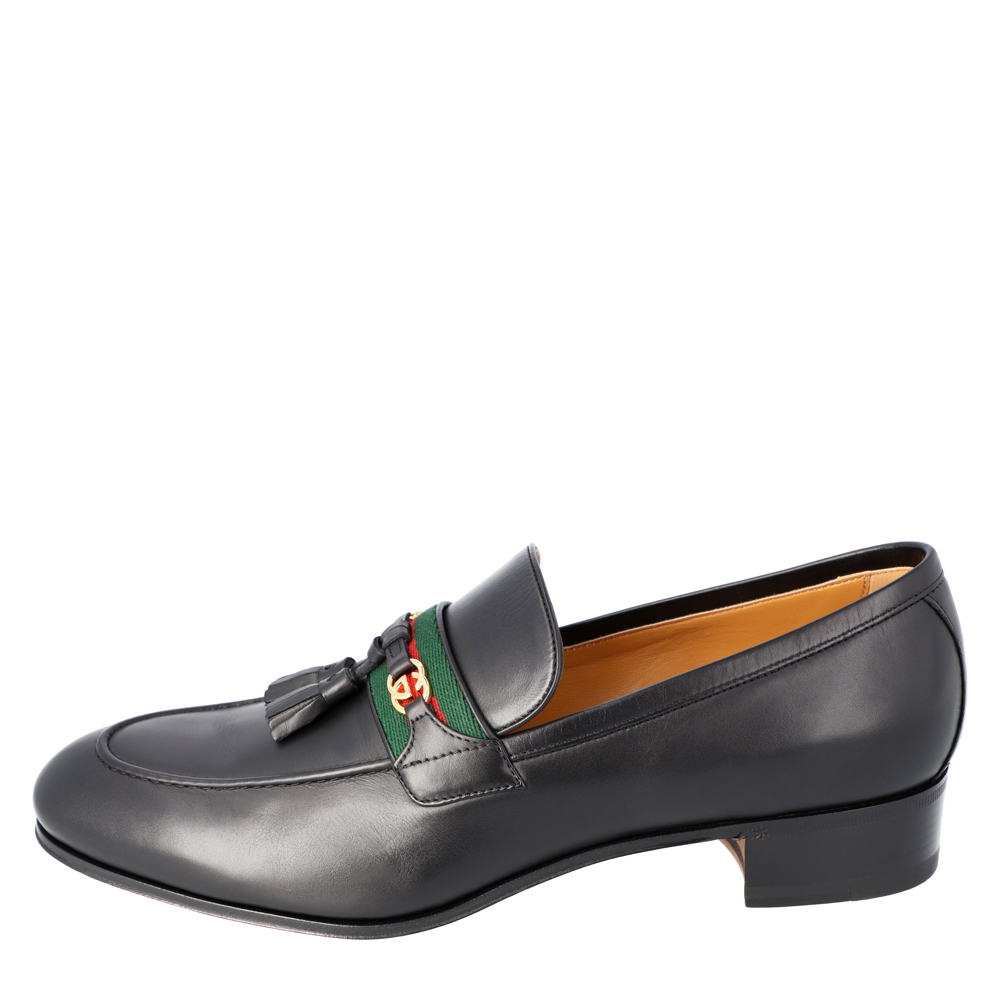 

Gucci Black Web Detailed GG Motif Loafers Size EU  UK 10