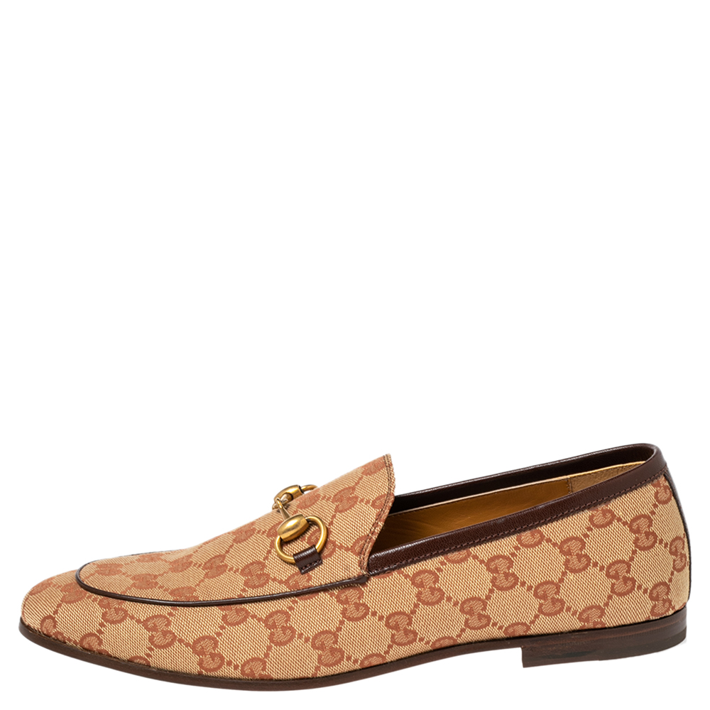 

Gucci Beige GG Canvas Jordaan Horsebit Loafers Size