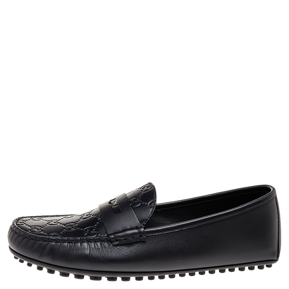 

Gucci Black Guccissima Leather Penny Loafers Size