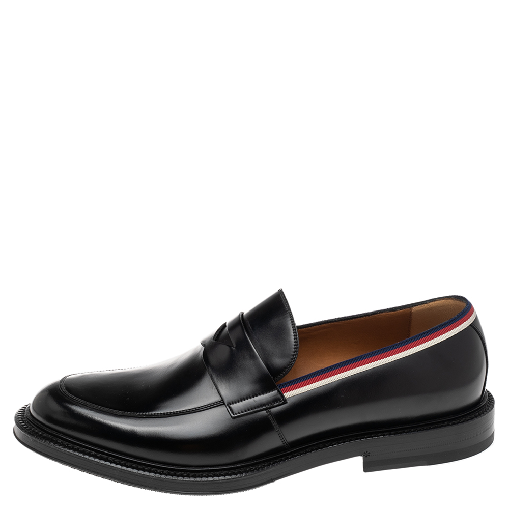 

Gucci Black Glossy Leather Web Trim Loafers Size