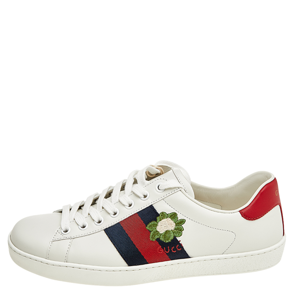

Gucci White Leather Ace Embroidered Low Top Sneakers Size