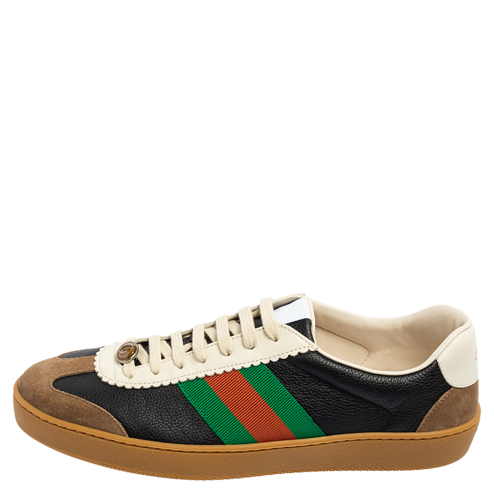 

Gucci Multicolor Leather And Suede Ace Bee Web Low Top Sneakers Size