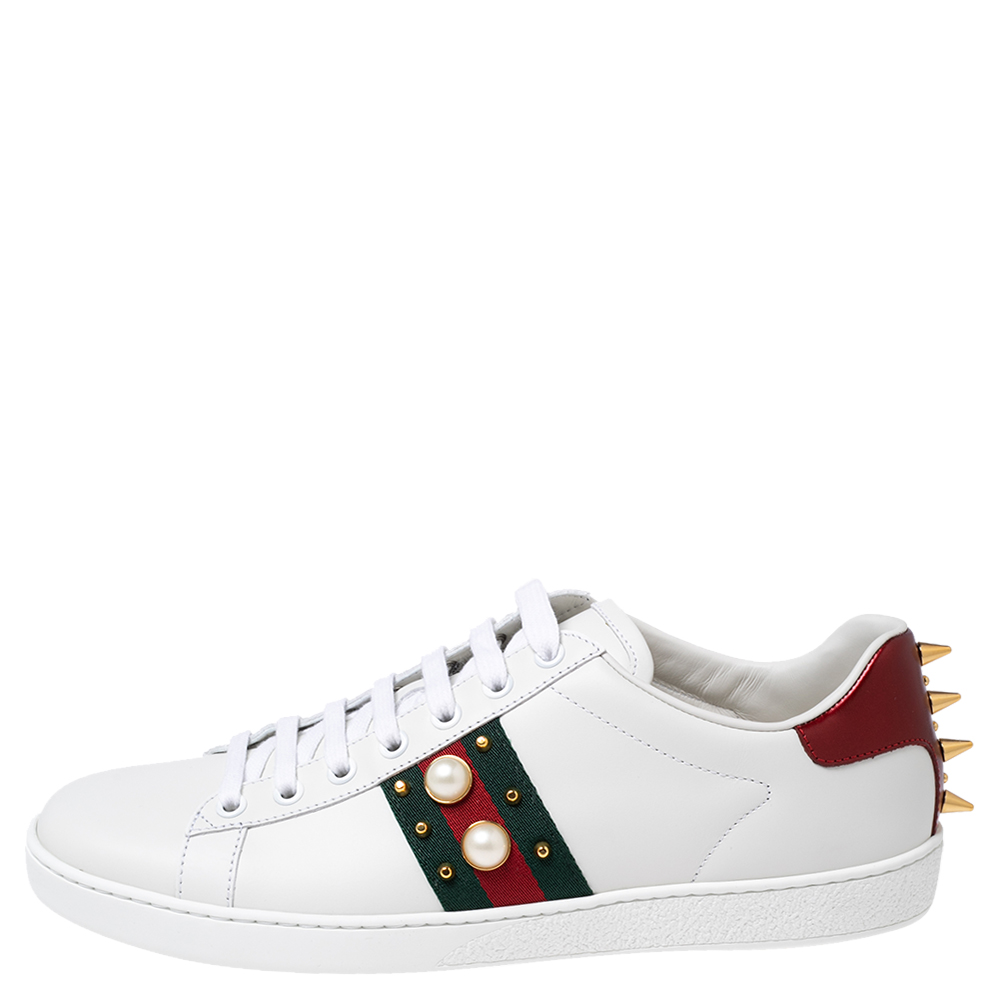 

Gucci White Leather Ace Web Low Top Sneakers Size