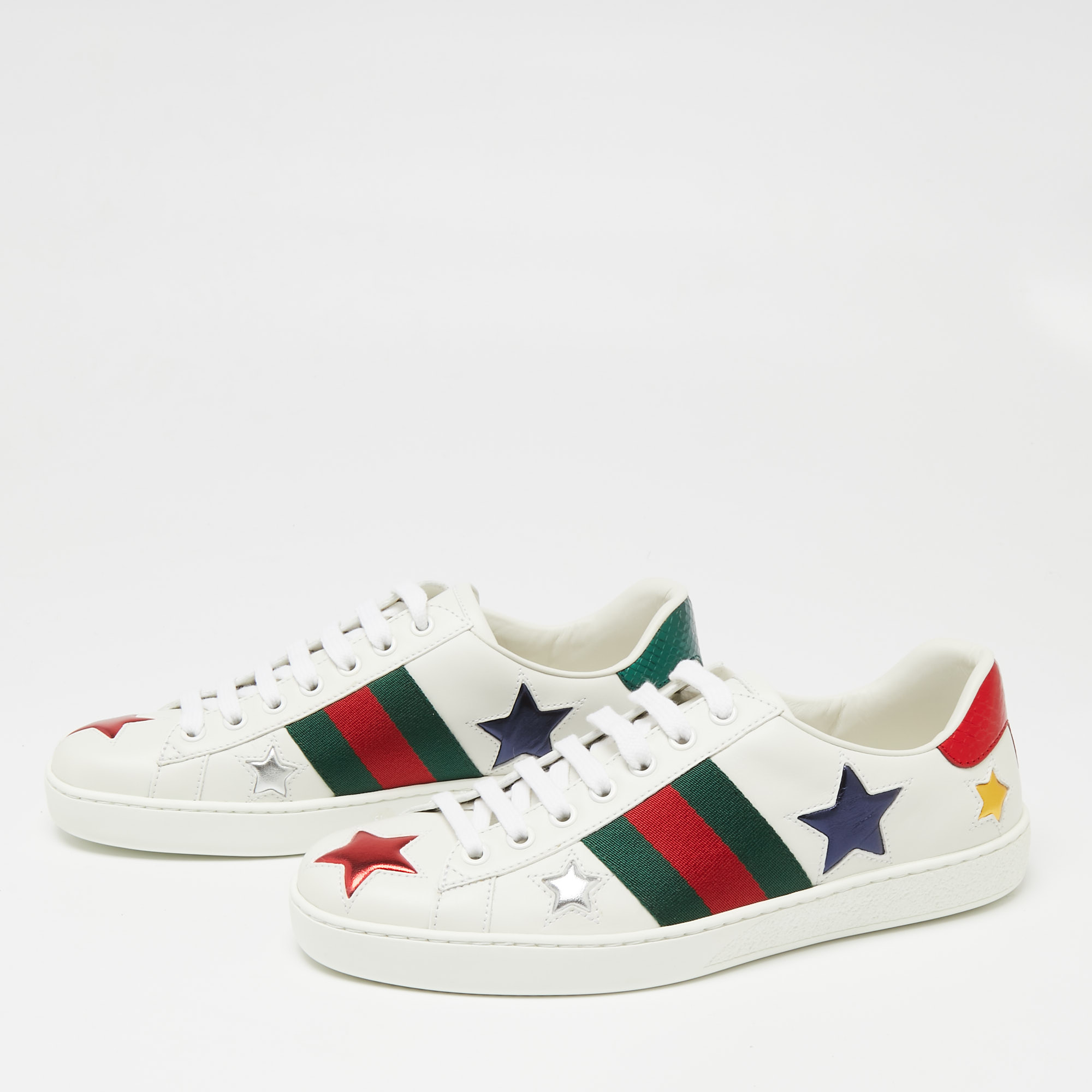 

Gucci White Leather Metallic Stars Ace Low-Top Sneakers Size