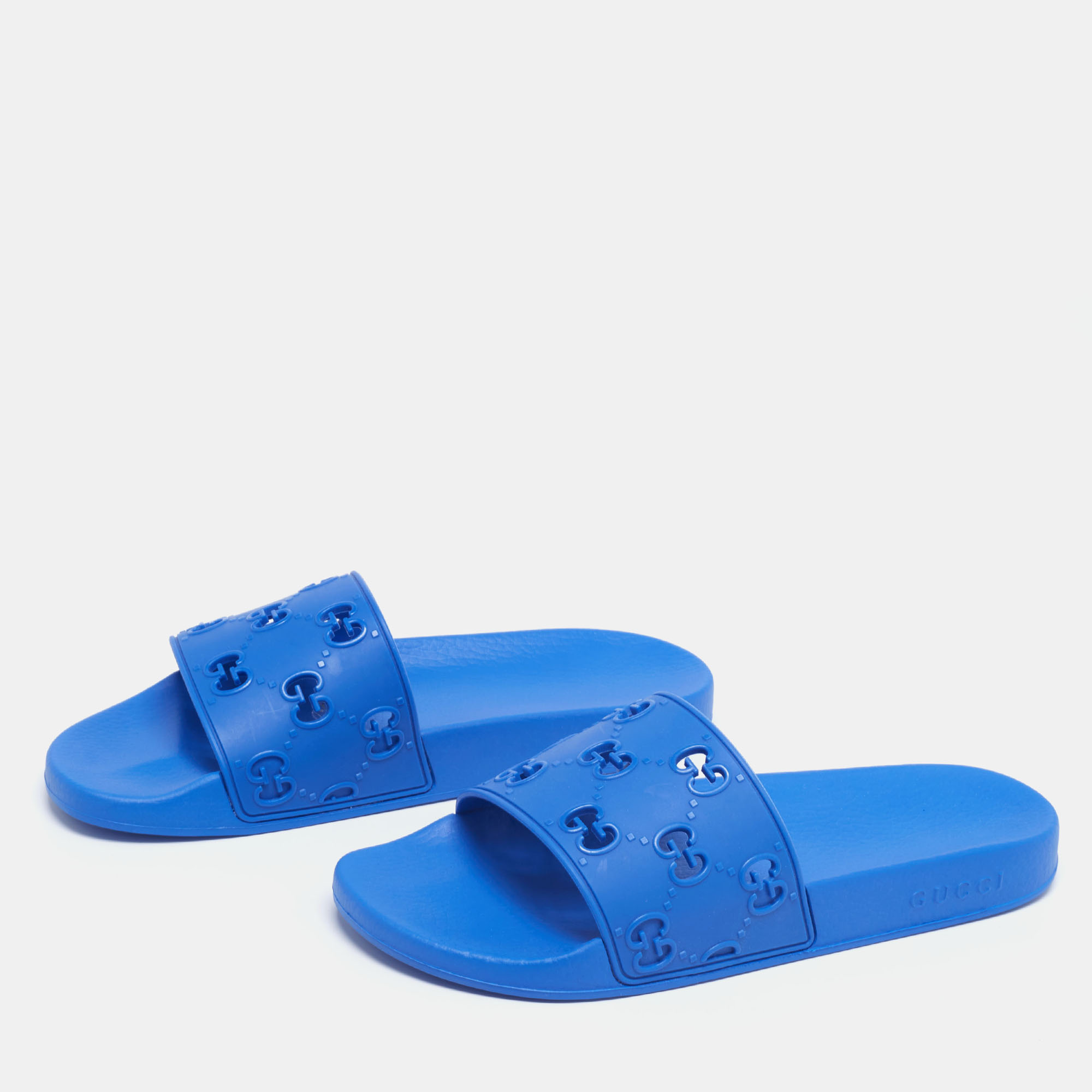 

Gucci Blue GG Rubber Flat Slides Size