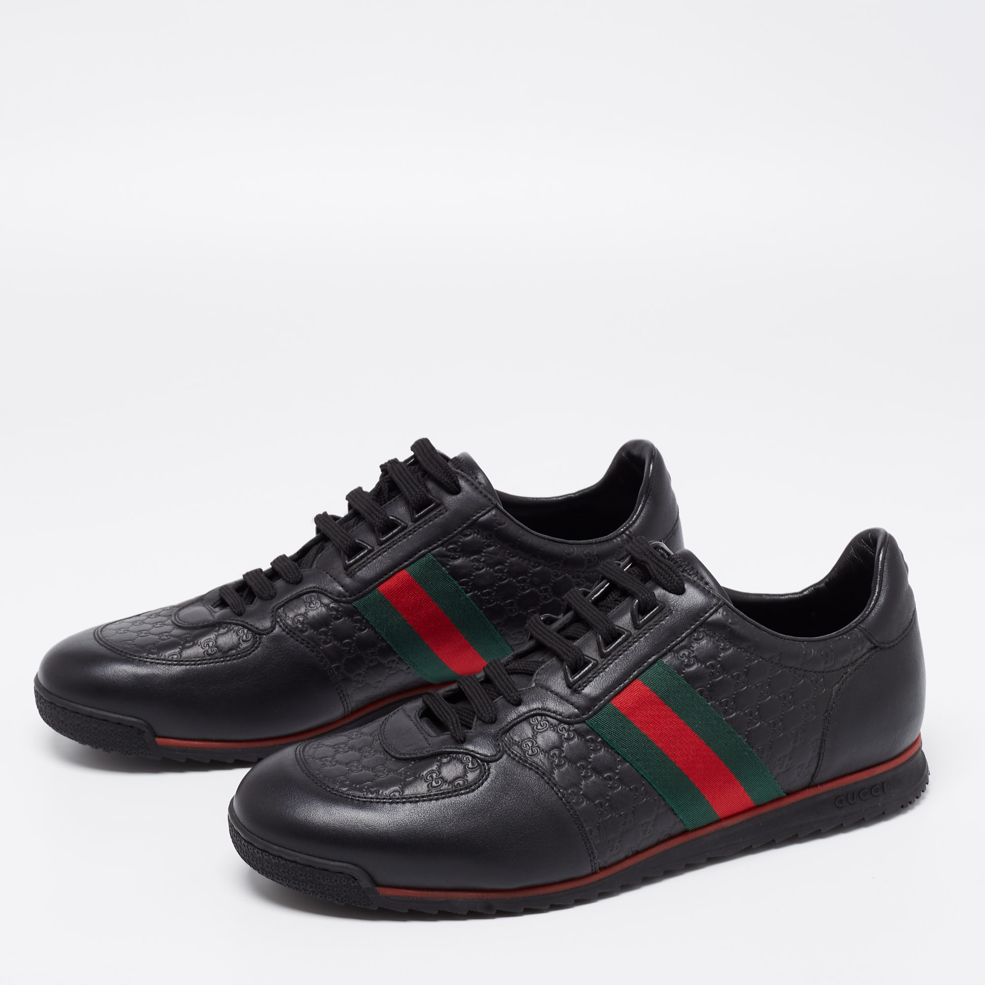 

Gucci Black Microguccissima Leather Web Low Top Sneakers Size