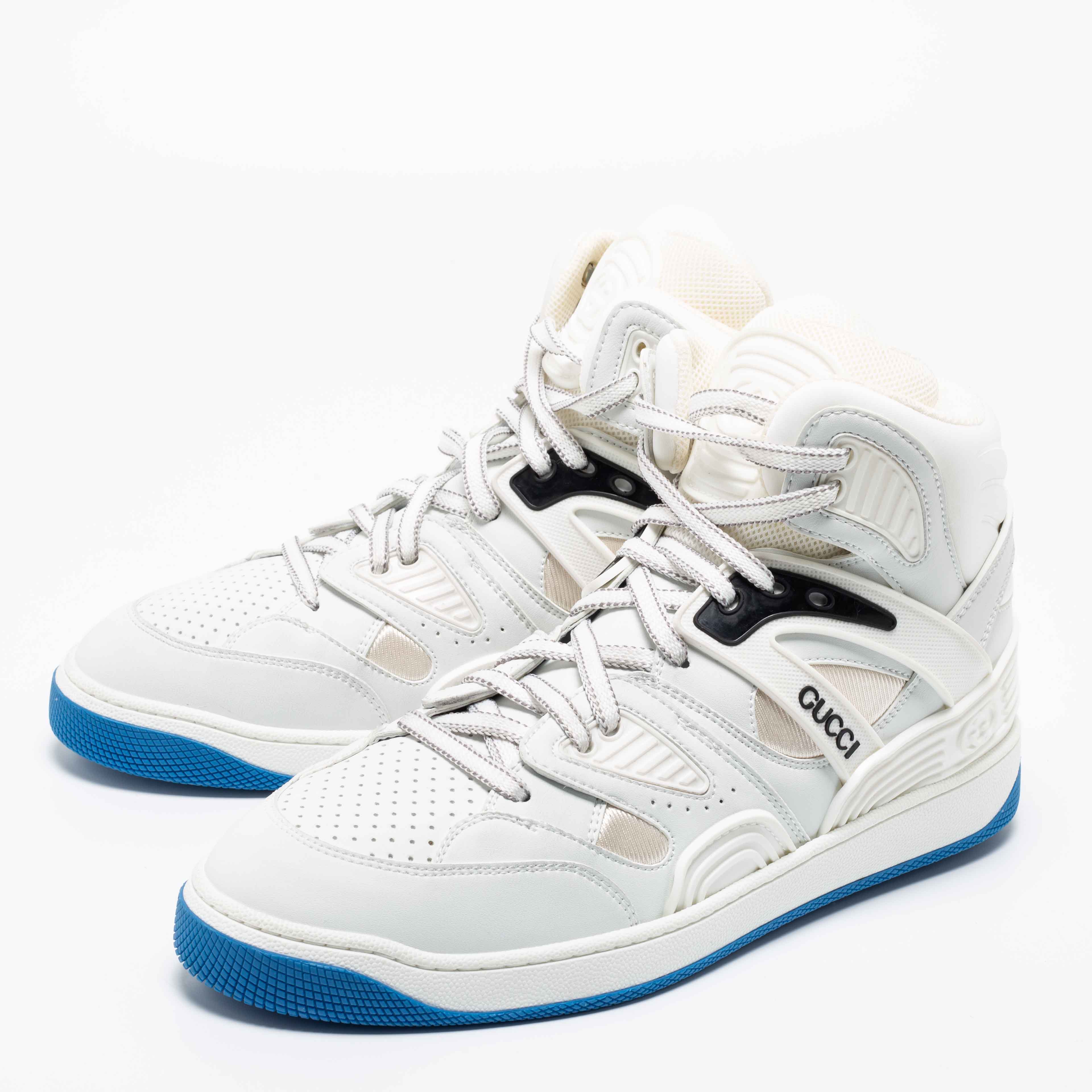 

Gucci Grey/White Leather And Fabric Basket Ball High Top Sneakers Size