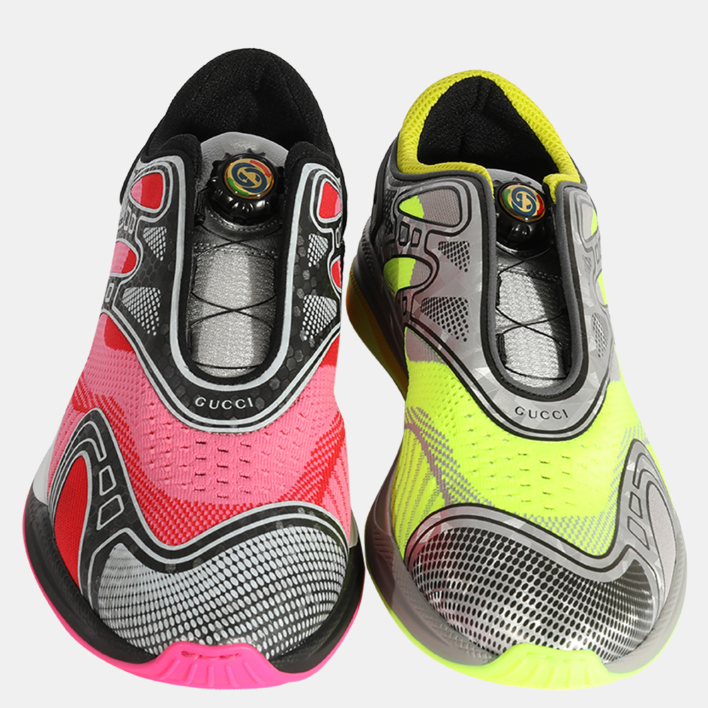 

Gucci Neon Pink and Green knit fabric Ultrapace R 'Mismatched Sneaker UK 9 EU, Multicolor