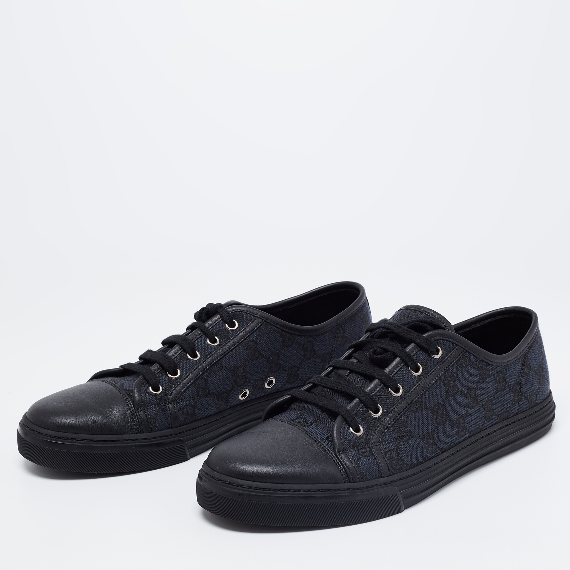 

Gucci Black/Green Leather And GG Canvas Lace Up Sneakers Size