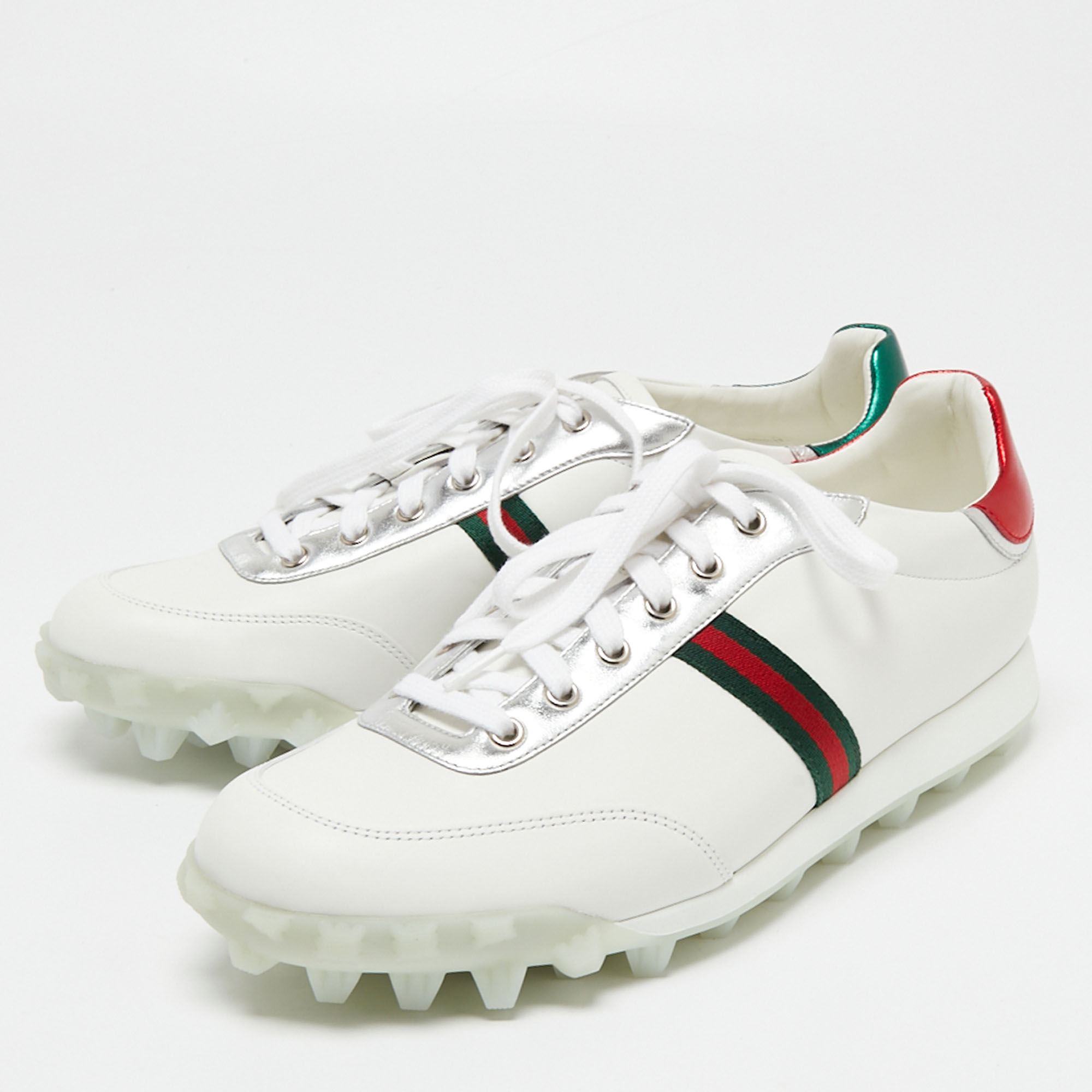 

Gucci White Leather Ace Football Low Top Sneakers Size