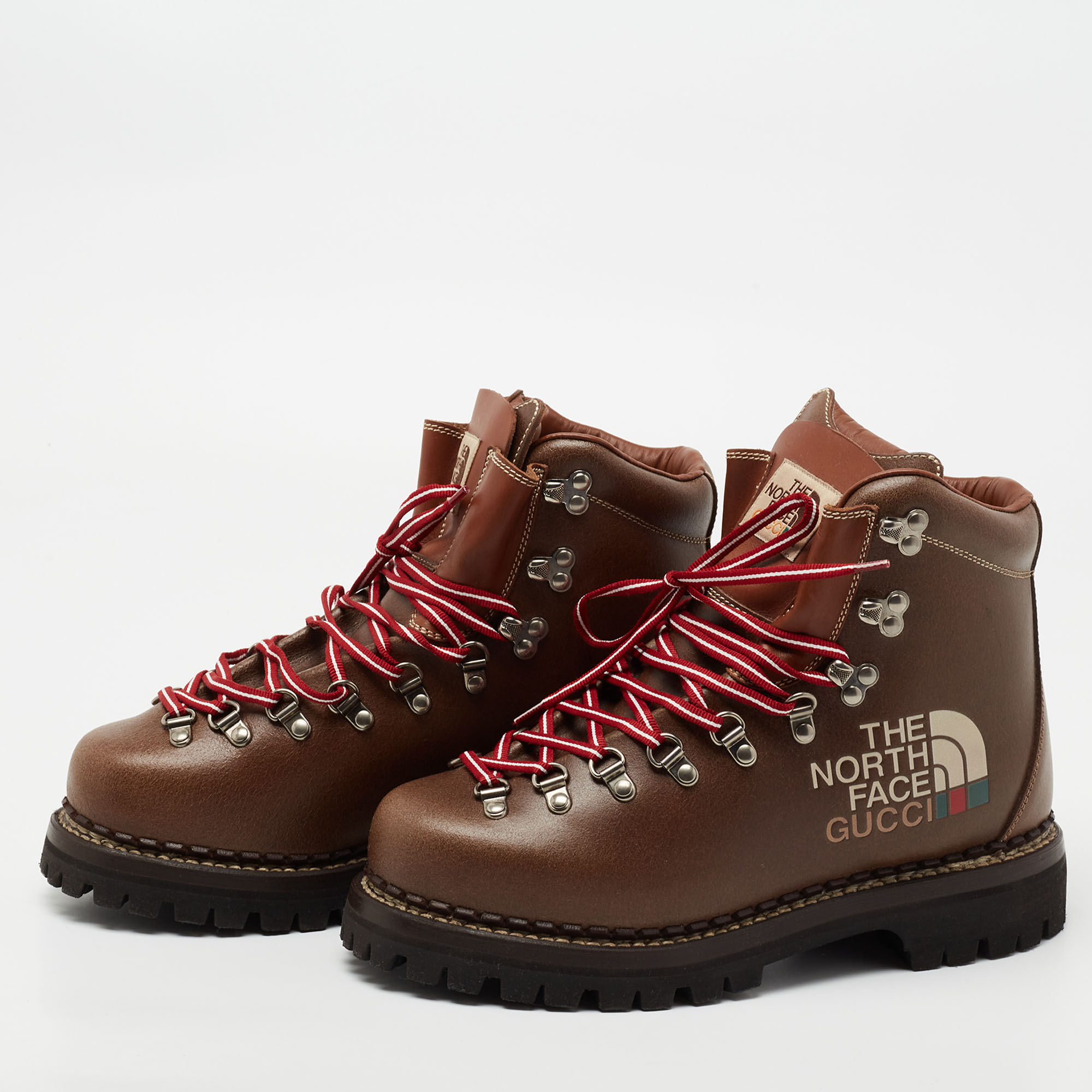 

The North Face X Gucci Brown Web Accent Leather Hiking Boots Size