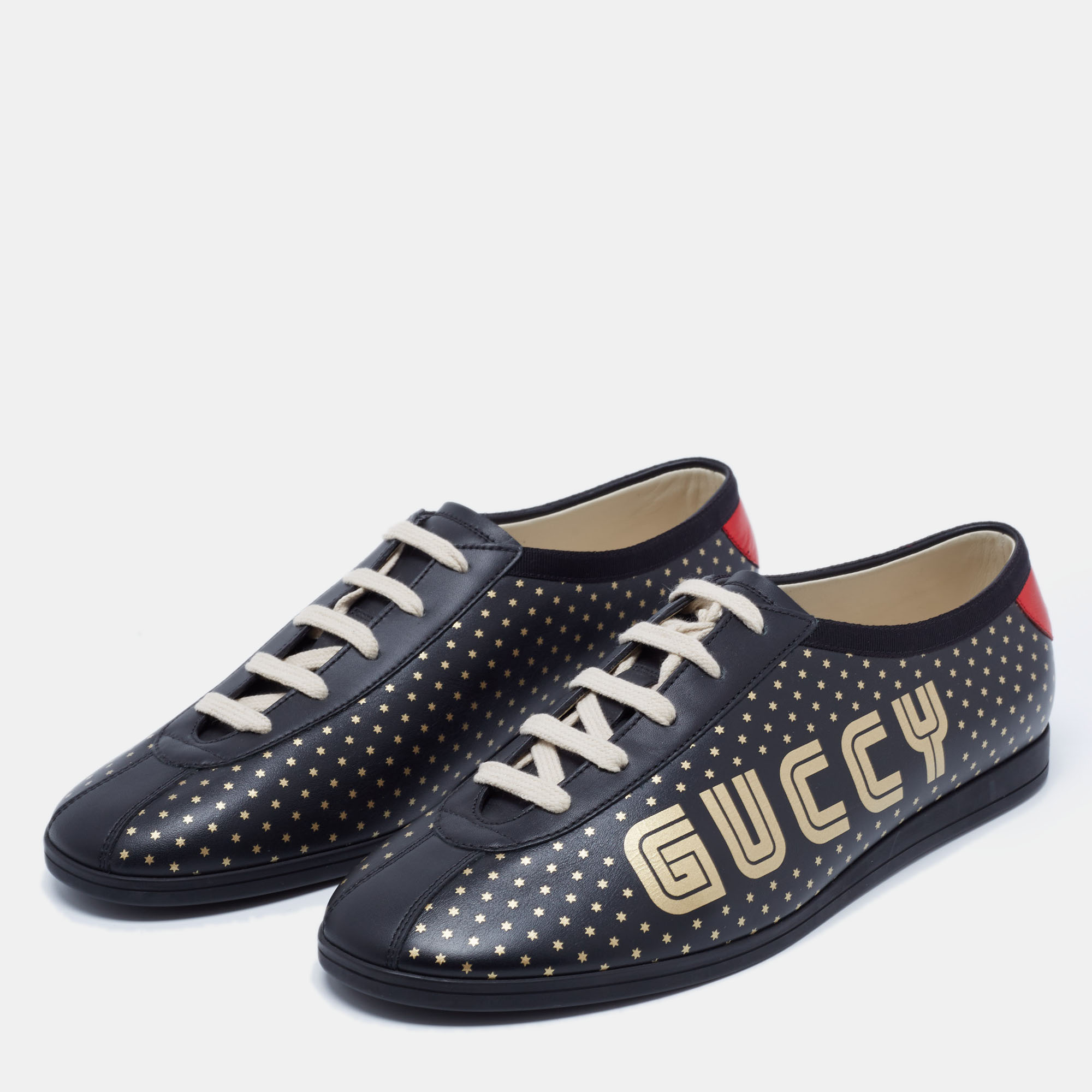

Gucci Black Star Print Leather Guccy Falacer Low Top Sneakers Size