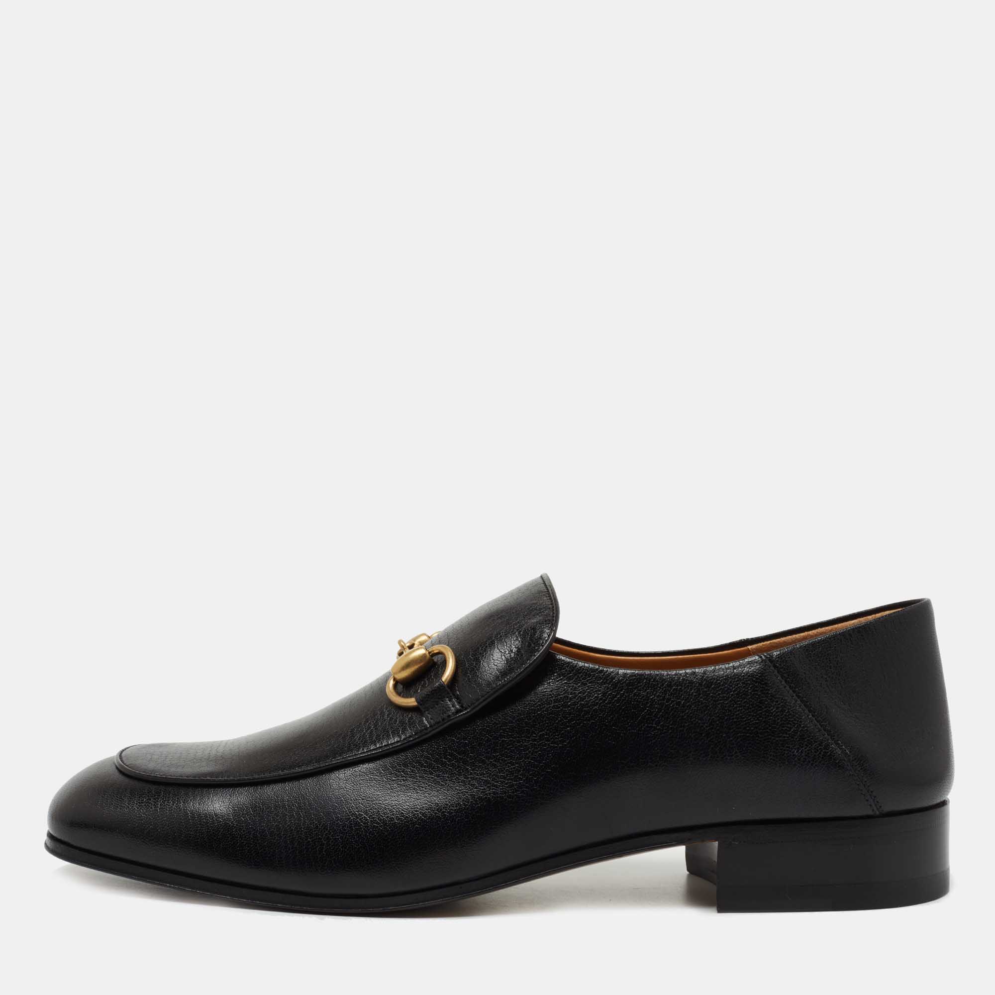 Pre-owned Gucci Black Leather Jordaan Horsebit Slip On Loafers Size 43