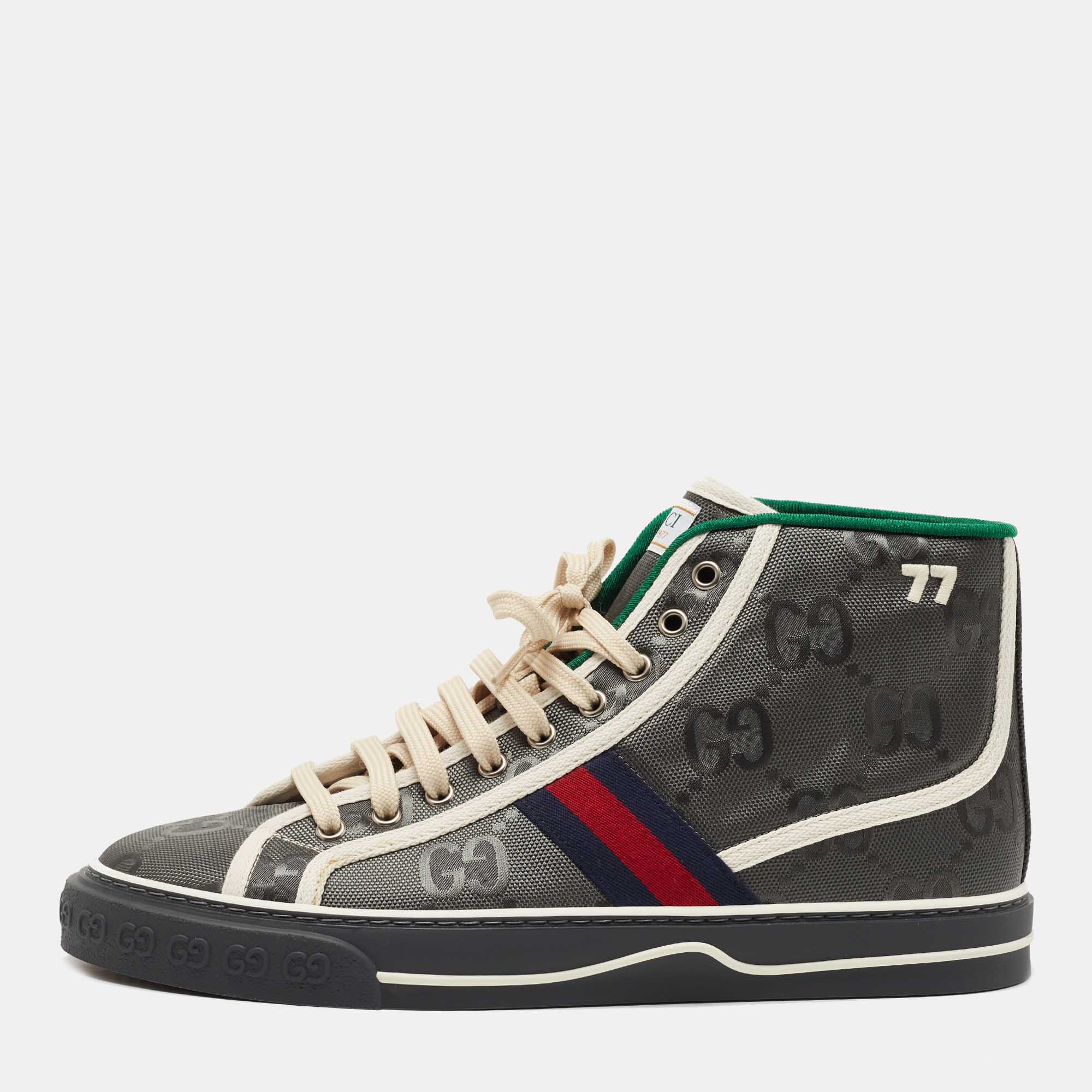 Pre-owned Gucci Grey Nylon Tennis 1977 High Top Sneakers Size 43