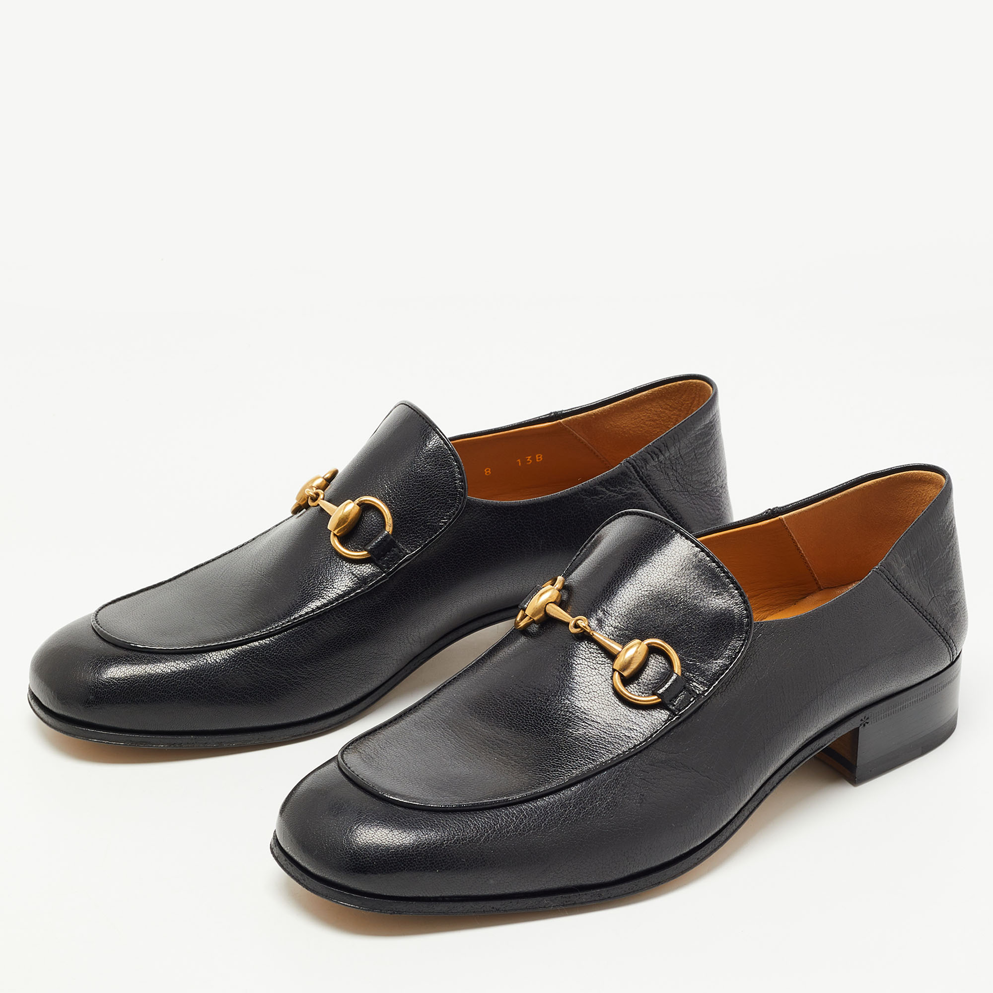 

Gucci Black Leather Jordaan Horsebit Slip On Loafers Size