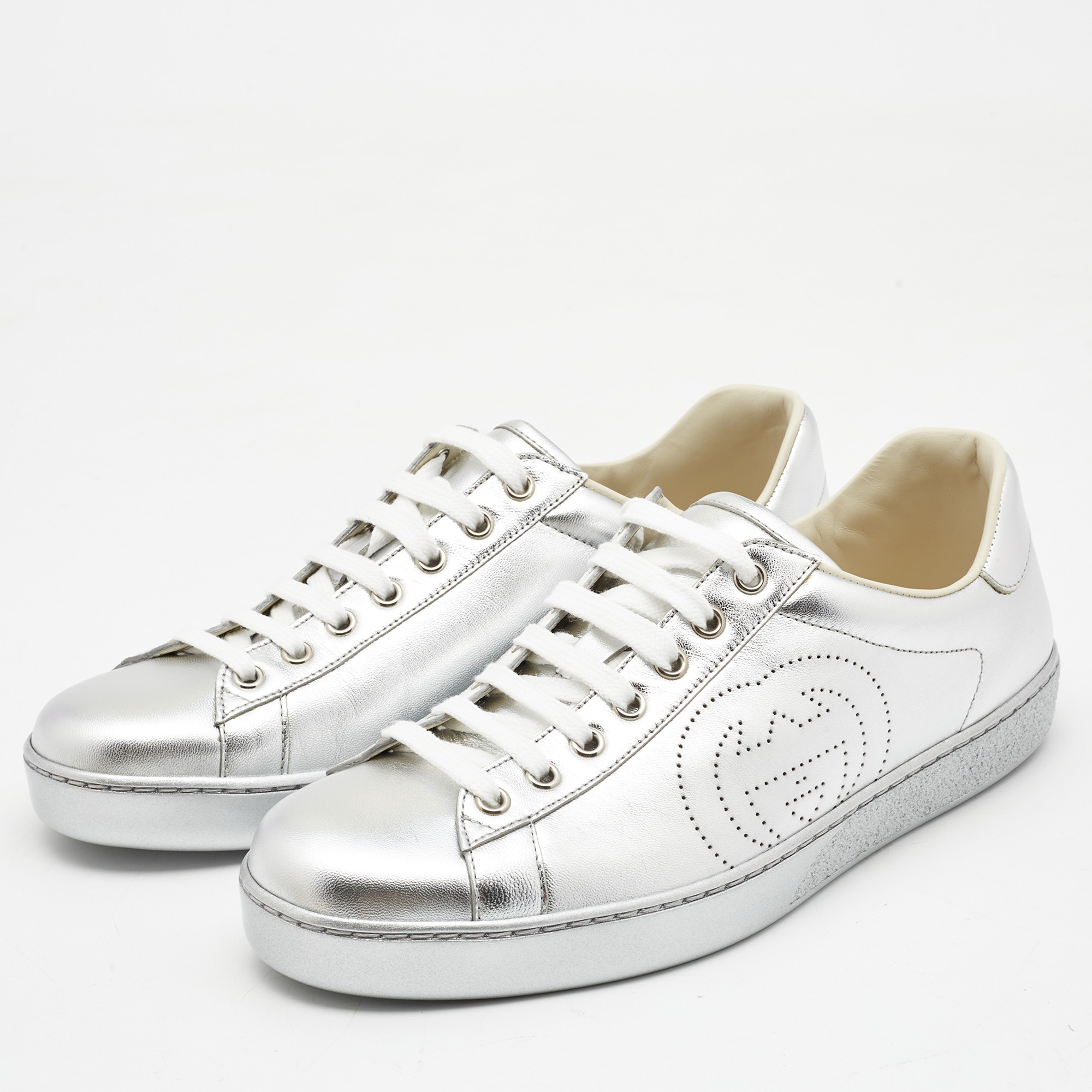 

Gucci Silver Leather Ace Low Top Sneakers Size