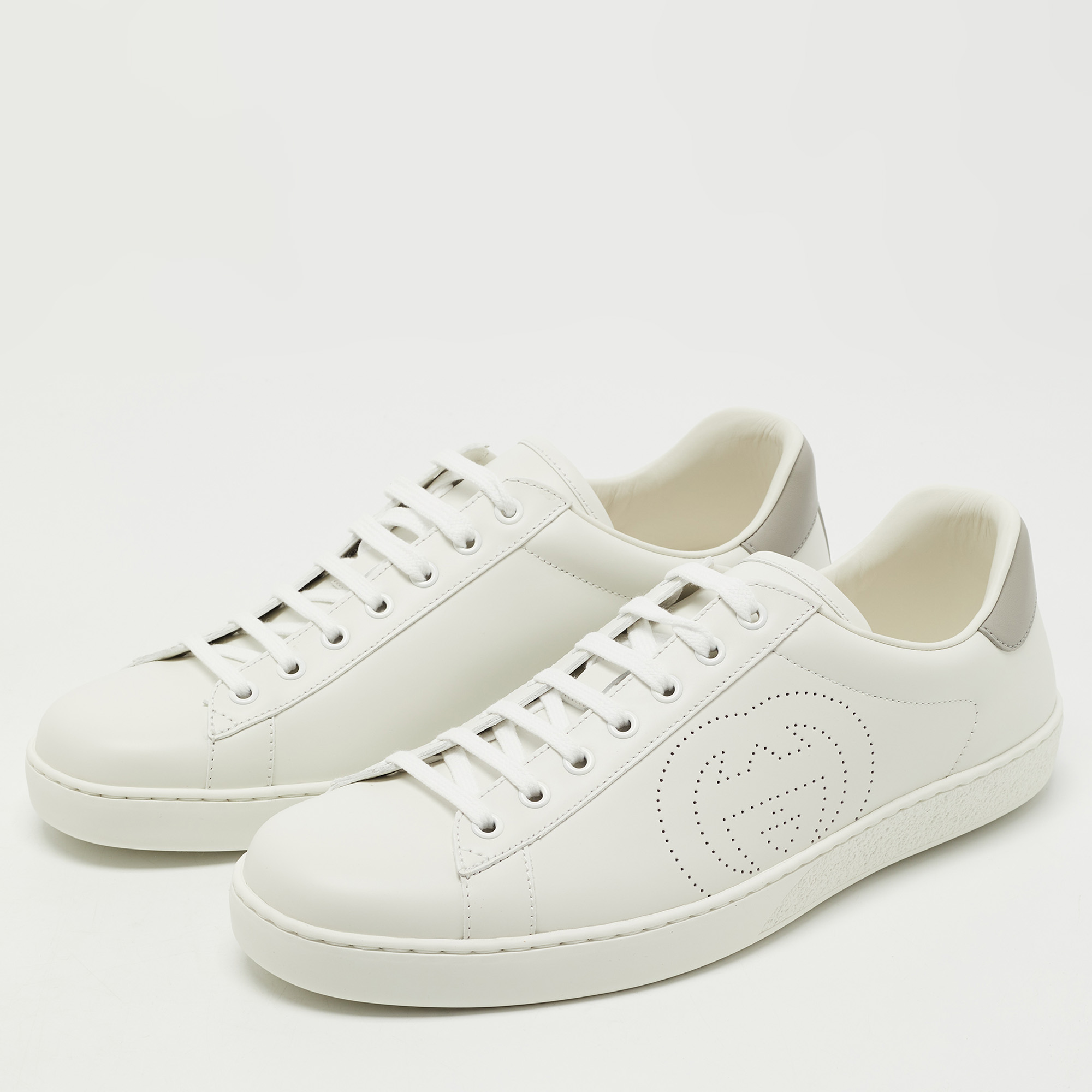 

Gucci White Perforated Interlocking G Leather Ace Sneakers Size