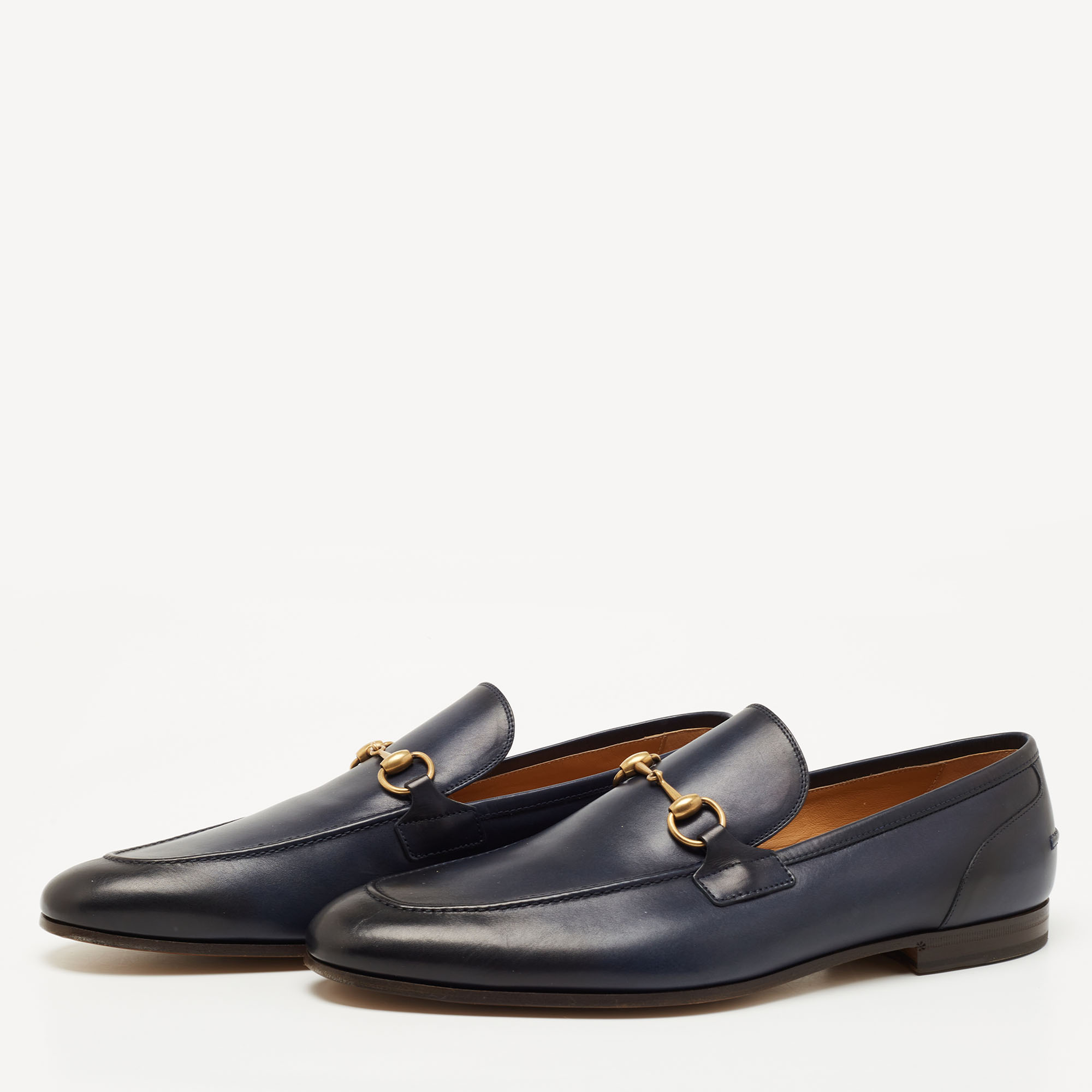 

Gucci Navy Blue/Black Leather Jordaan Loafers Size