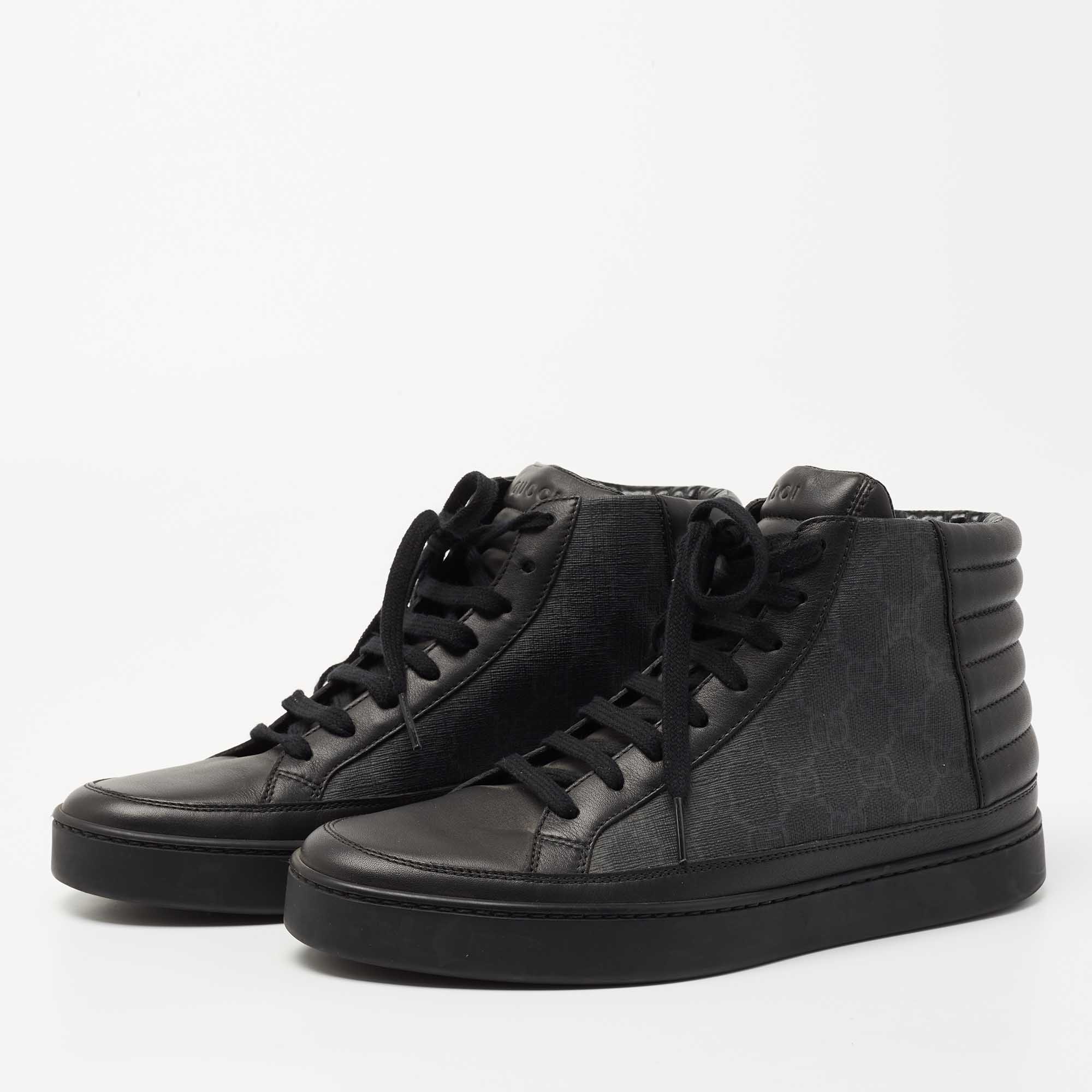 

Gucci Dark Grey/Black GG Supreme Canvas and Leather High Top Sneakers Size