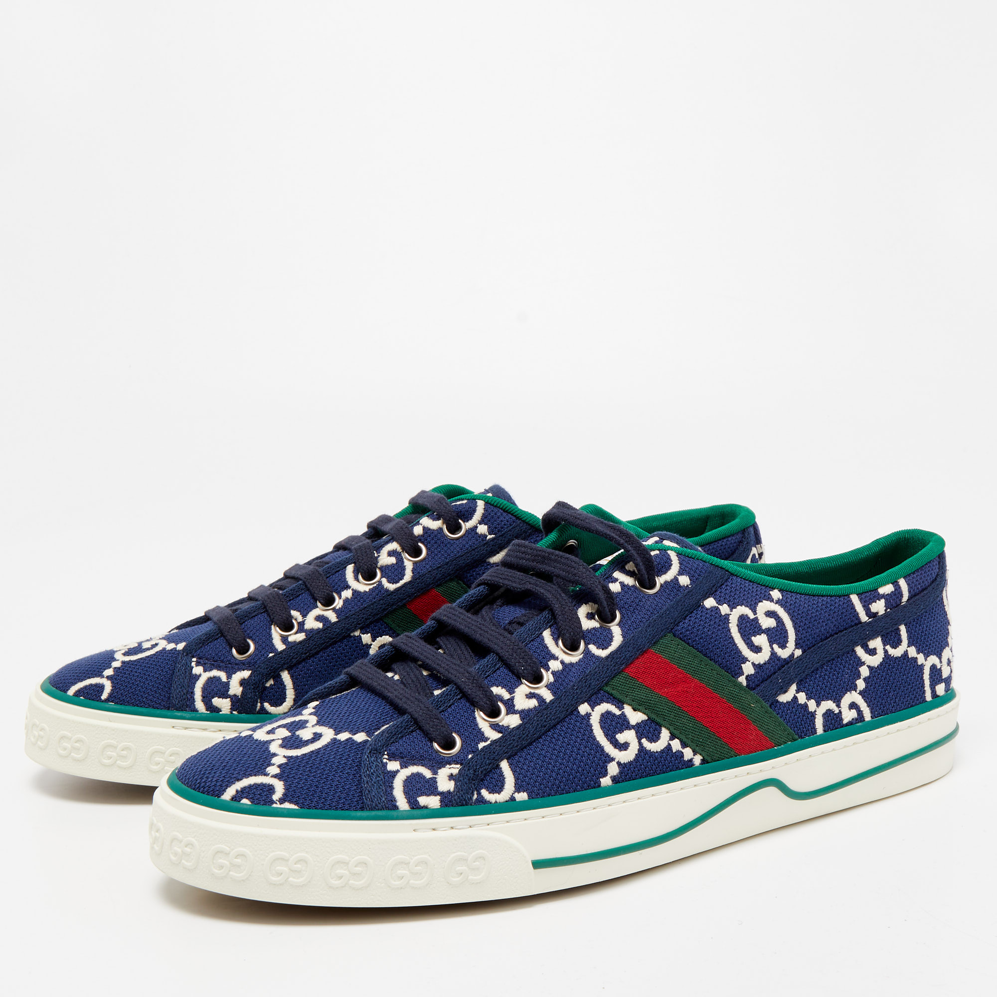 

Gucci Blue/Green GG Canvas Tennis 1977 Web Low Top Sneakers Size