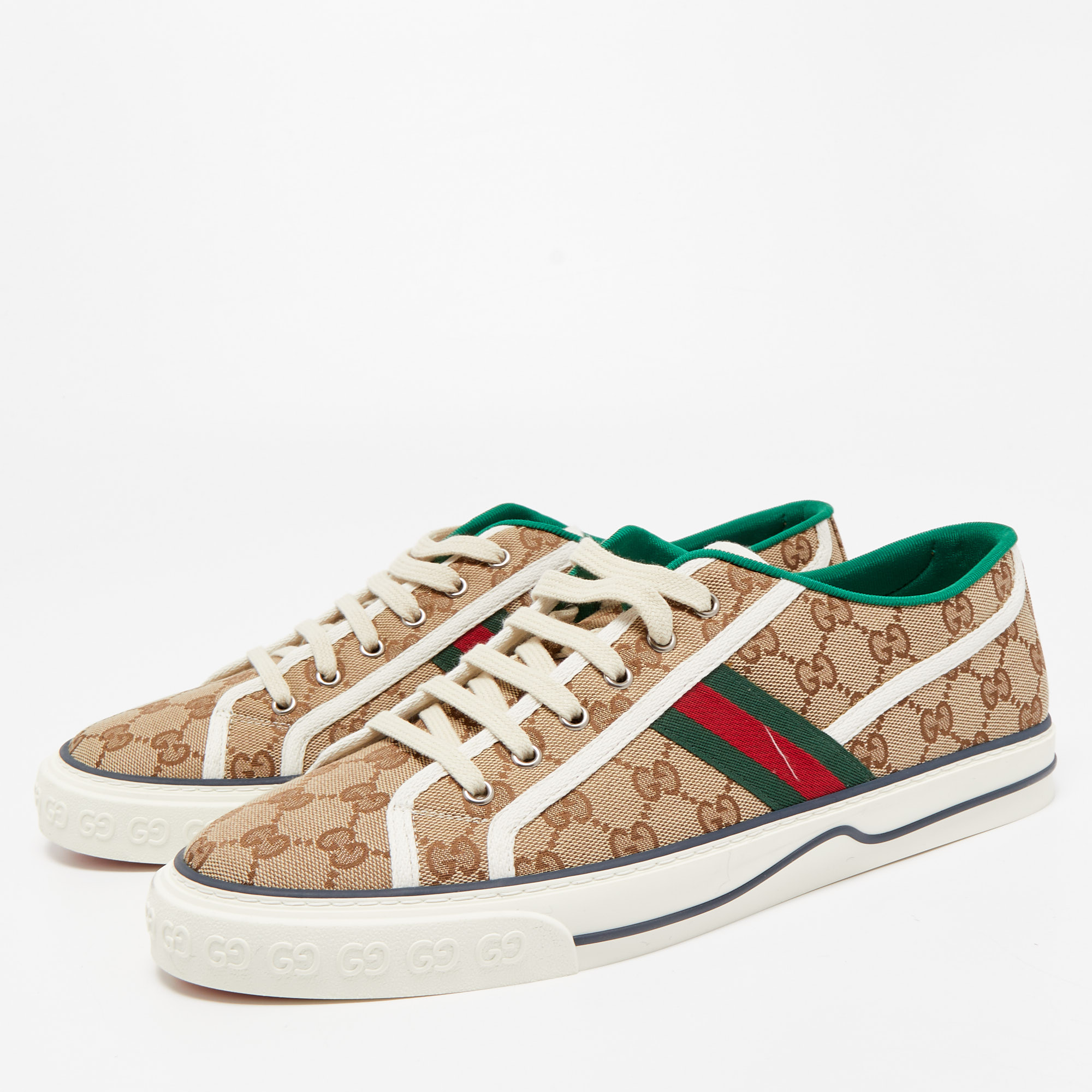 

Gucci Beige/White GG Canvas Tennis 1977 Web Low Top Sneakers Size