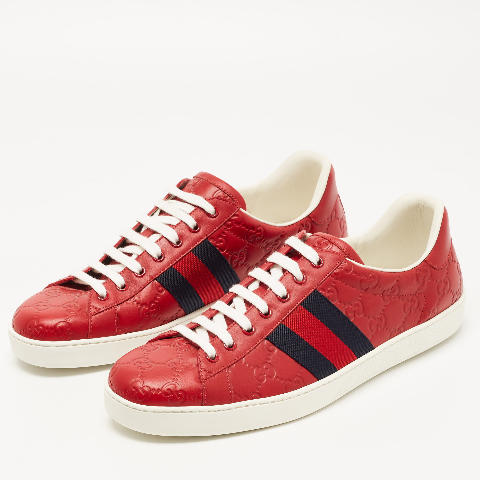

Gucci Red Guccissima Leather Ace Low Top Sneakers Size