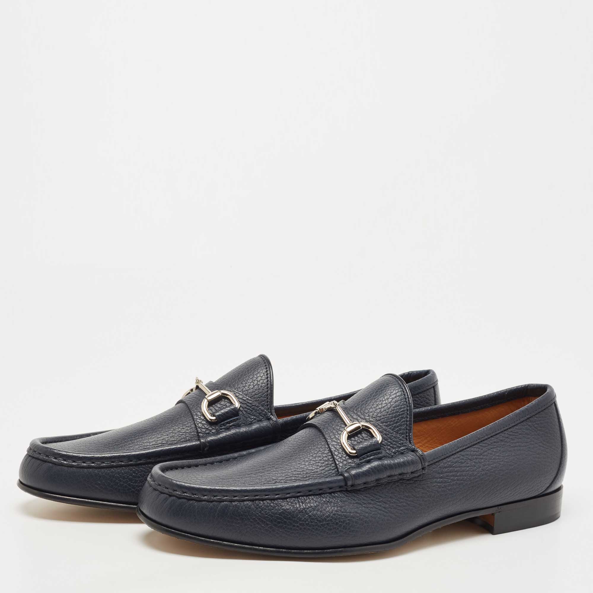 

Gucci Navy Blue Leather Horsebit 1953 Loafers Size