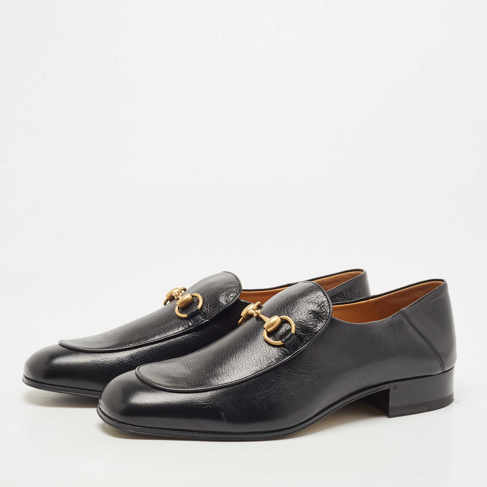 

Gucci Black Leather Jordaan Horsebit Slip On Loafers Size