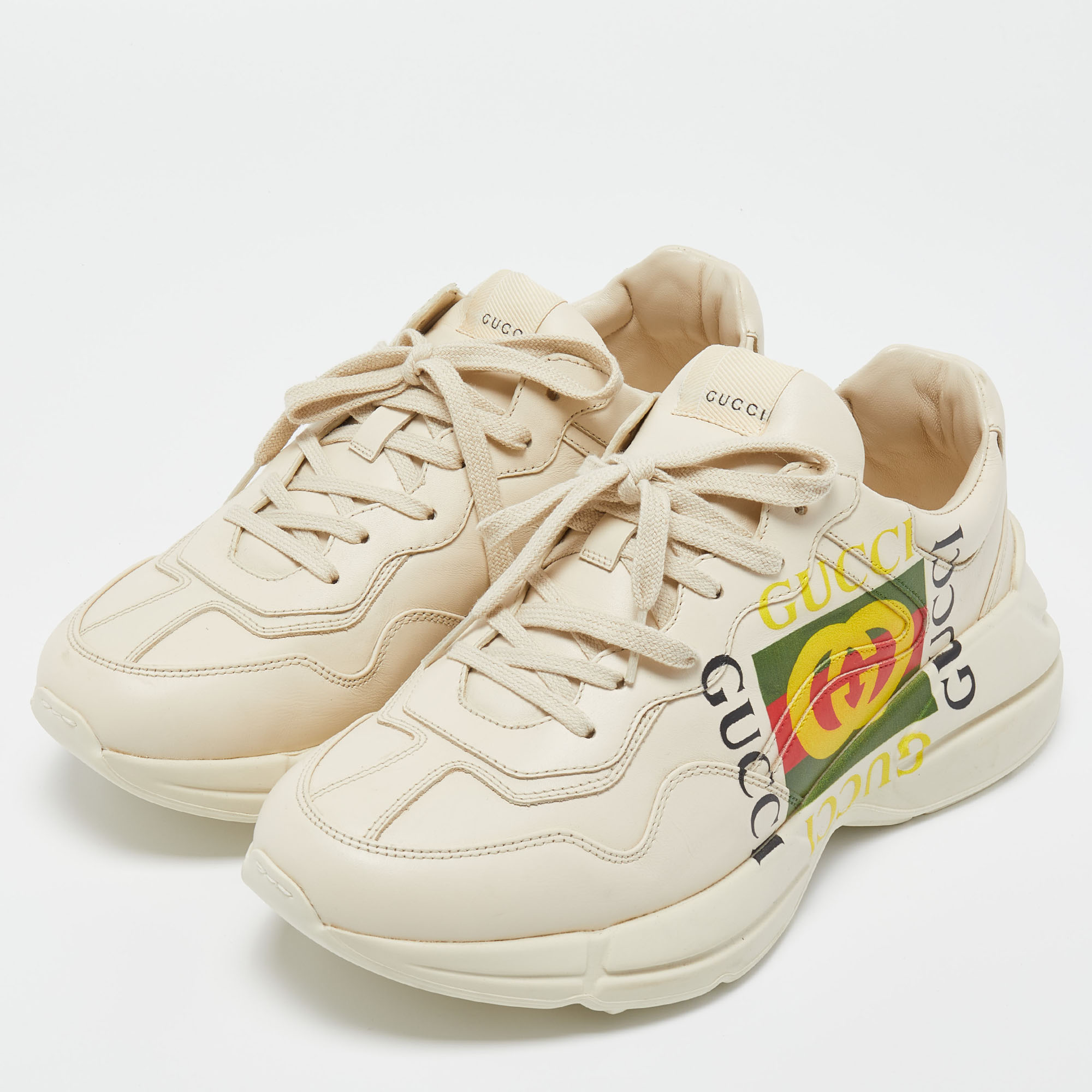 

Gucci Cream Leather Rhyton Sneakers Size