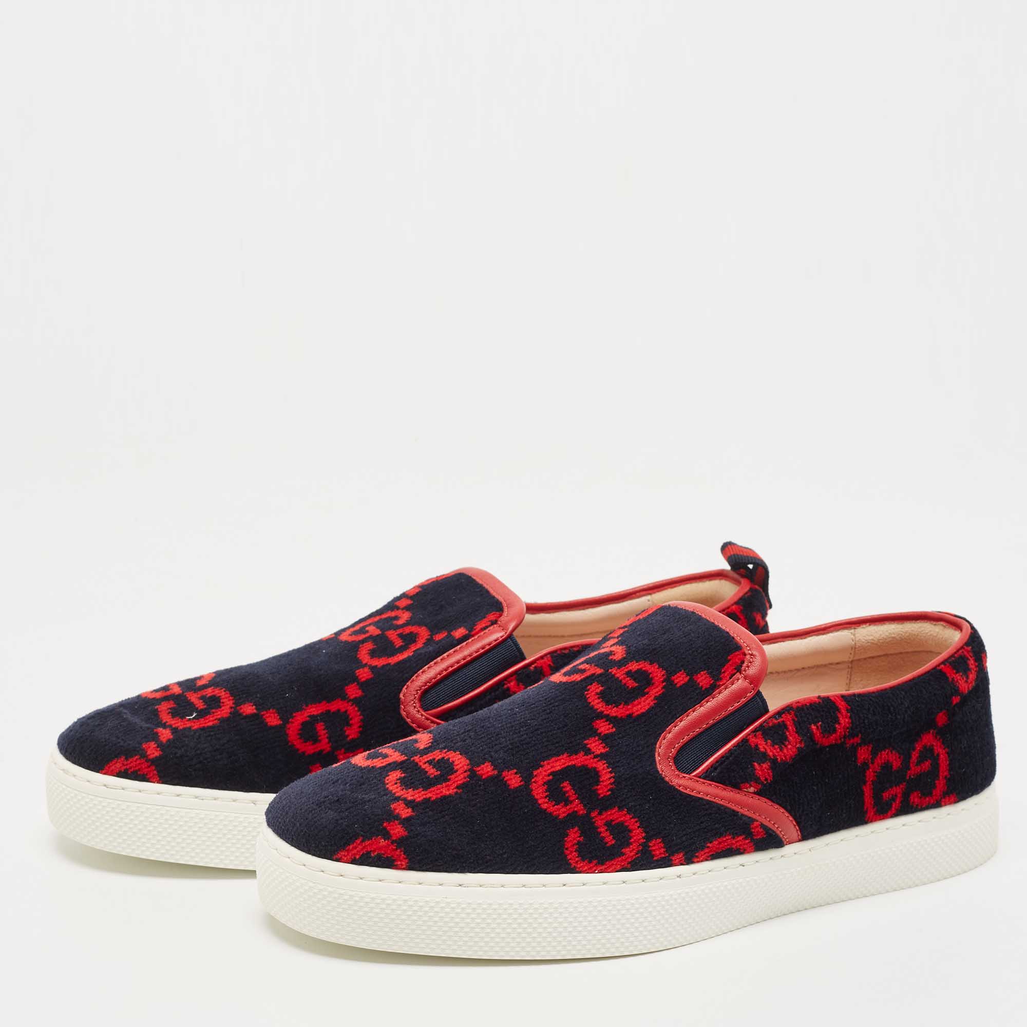 

Gucci Navy Blue/Red GG Terry Fabric Slip On Sneakers Size