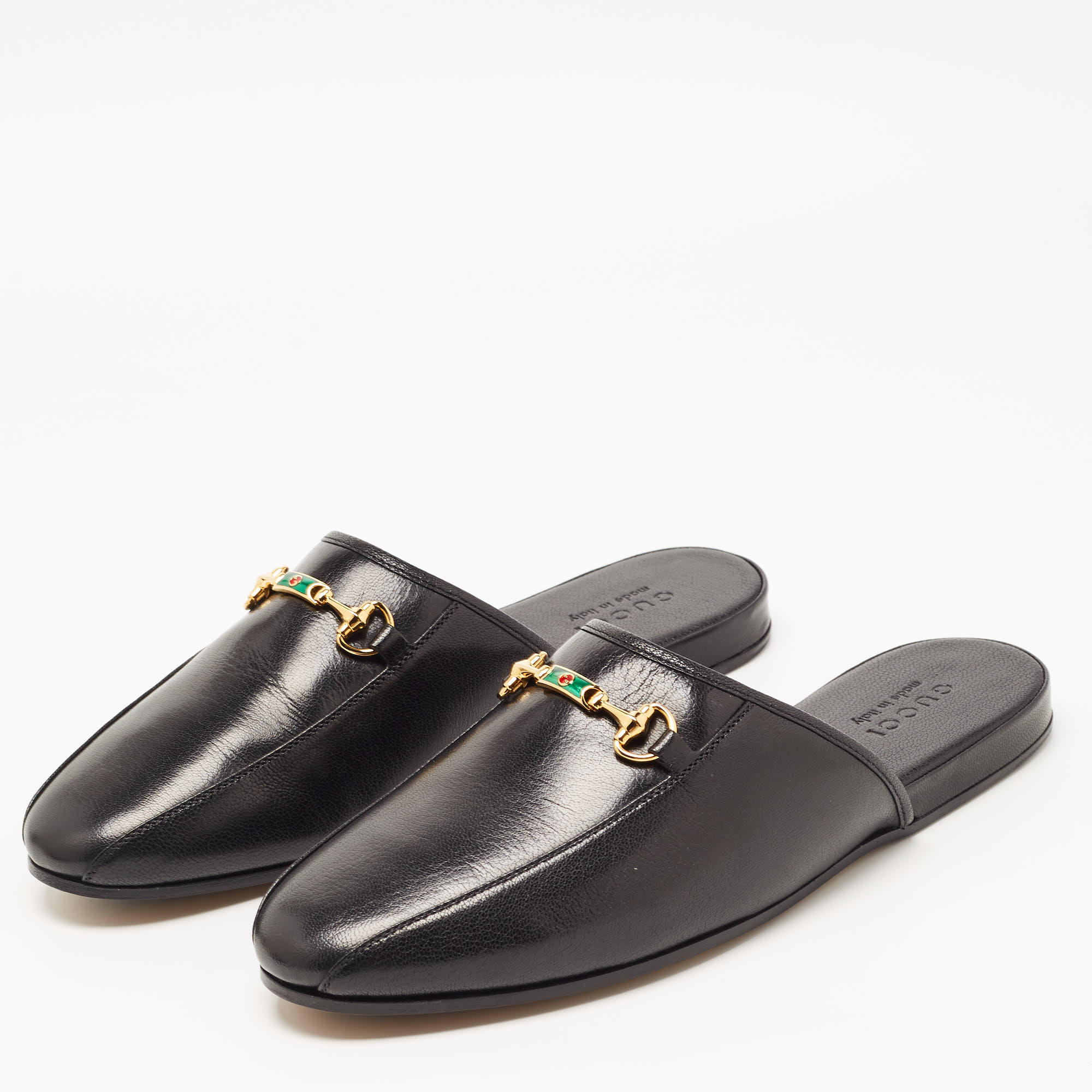 

Gucci Black Leather Princetown Horsebit Flat Mules Size