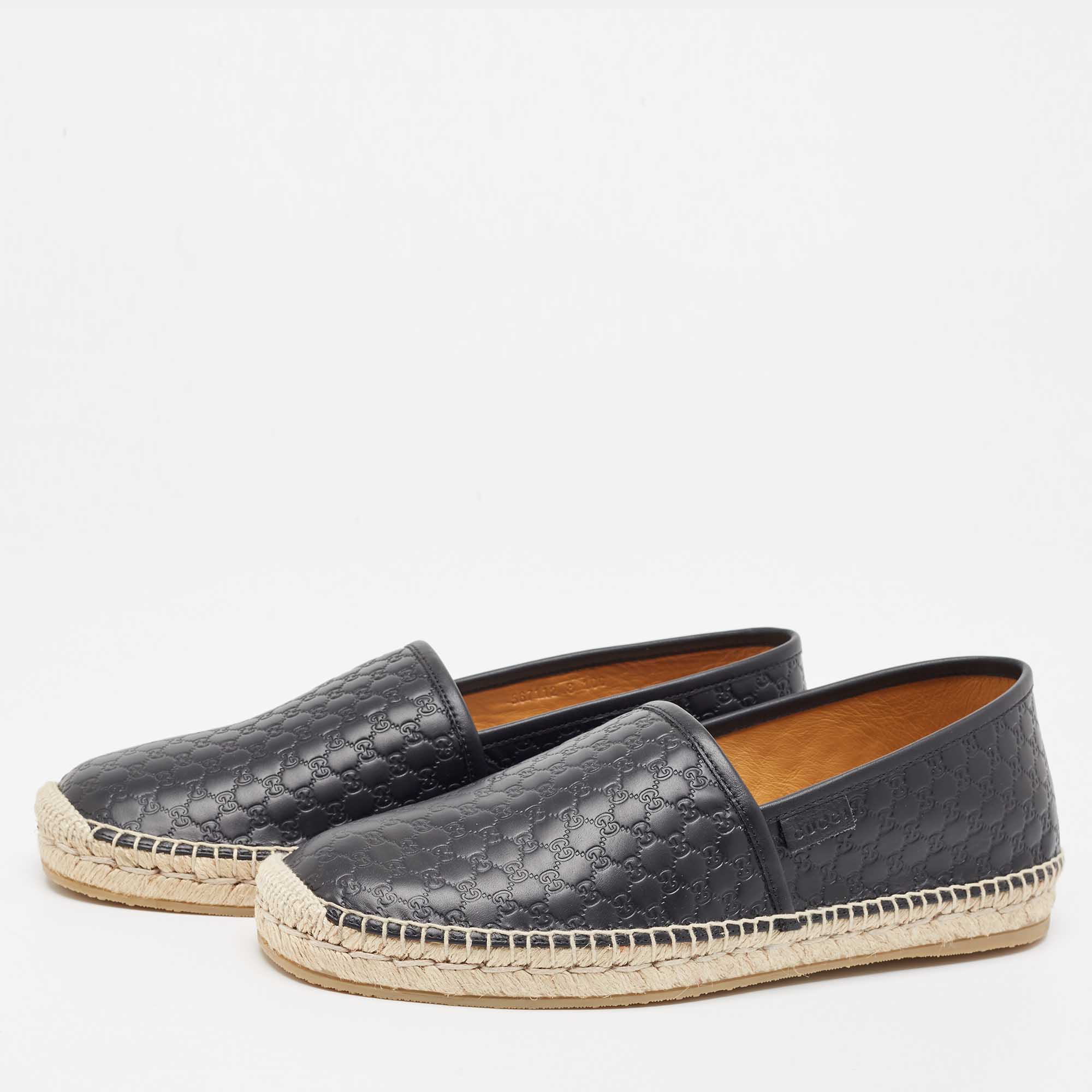 

Gucci Black Microguccissima Leather Slip On Espadrille Flats Size