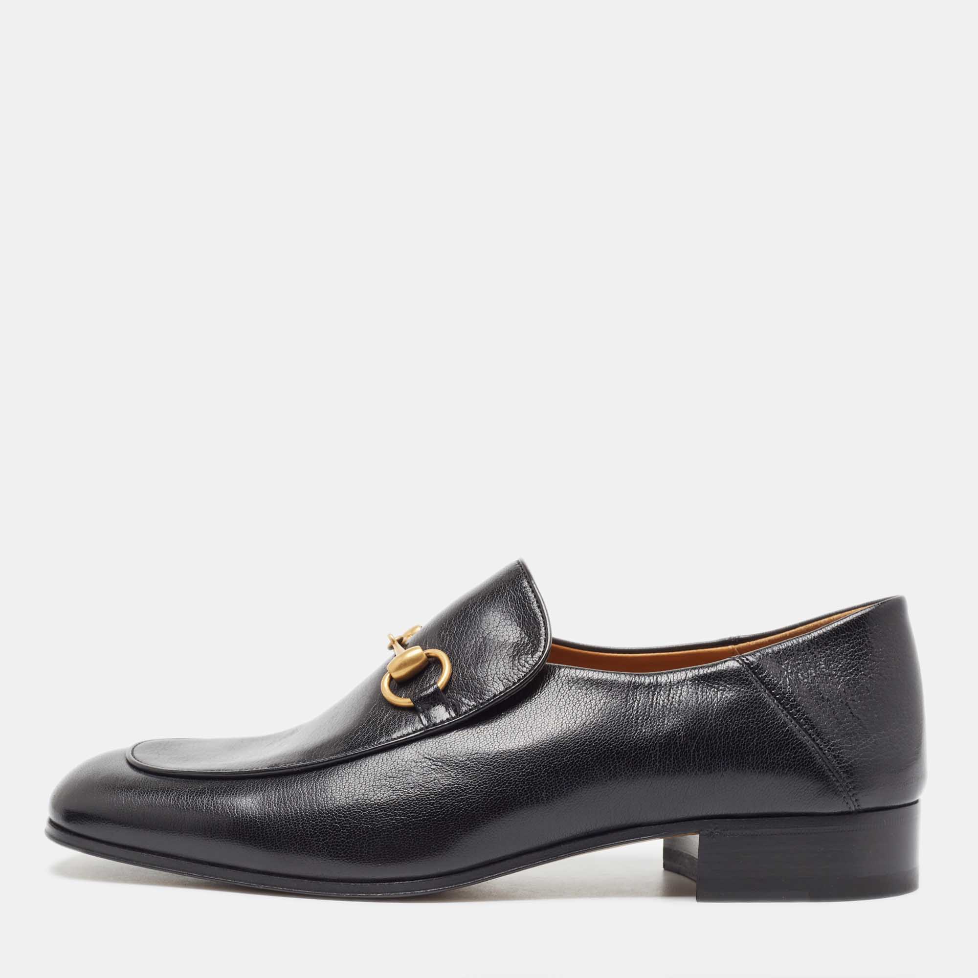 Pre Owned Gucci Black Leather Jordaan Loafers Size 43