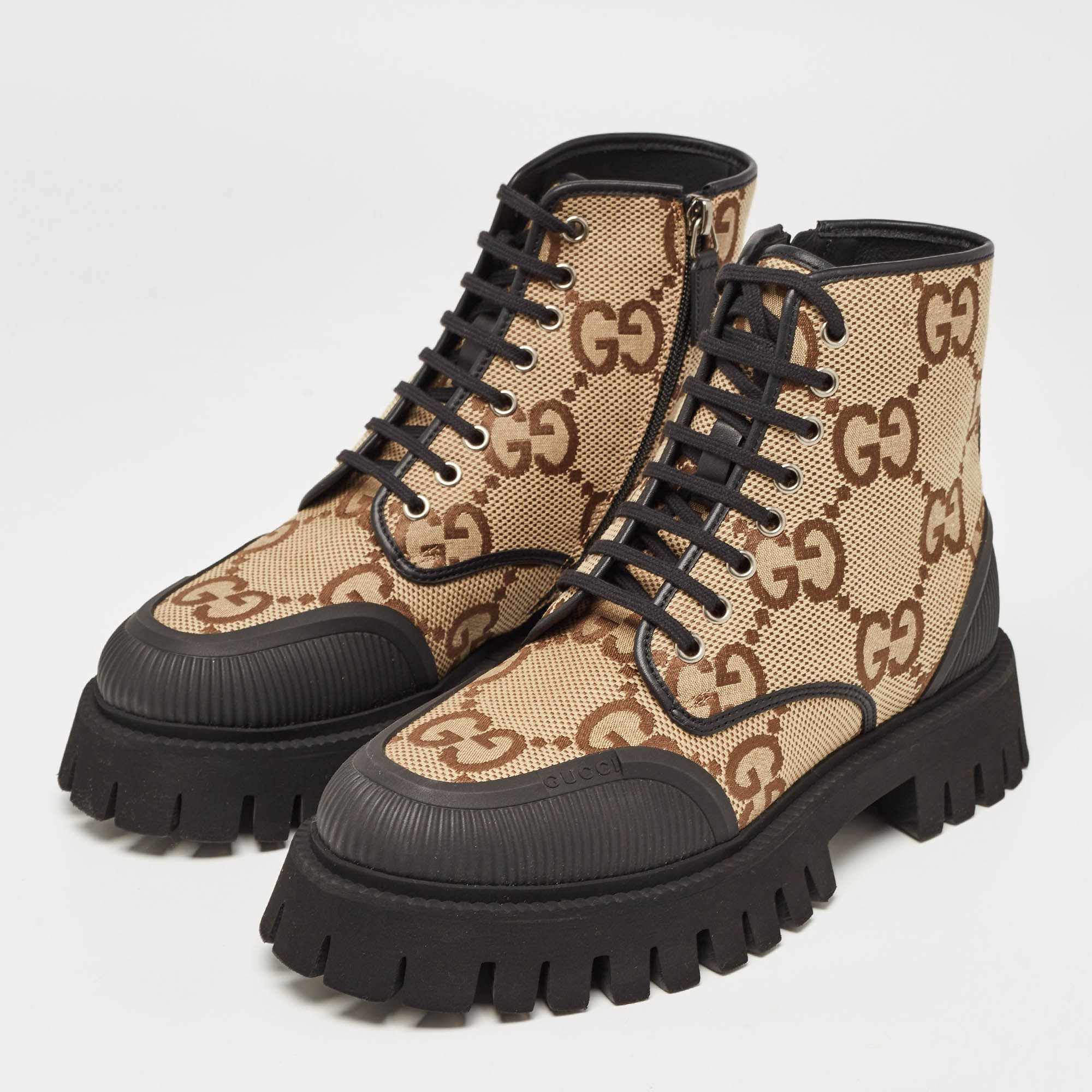 

Gucci Beige Jumbo GG Canvas Ankle Boots Size