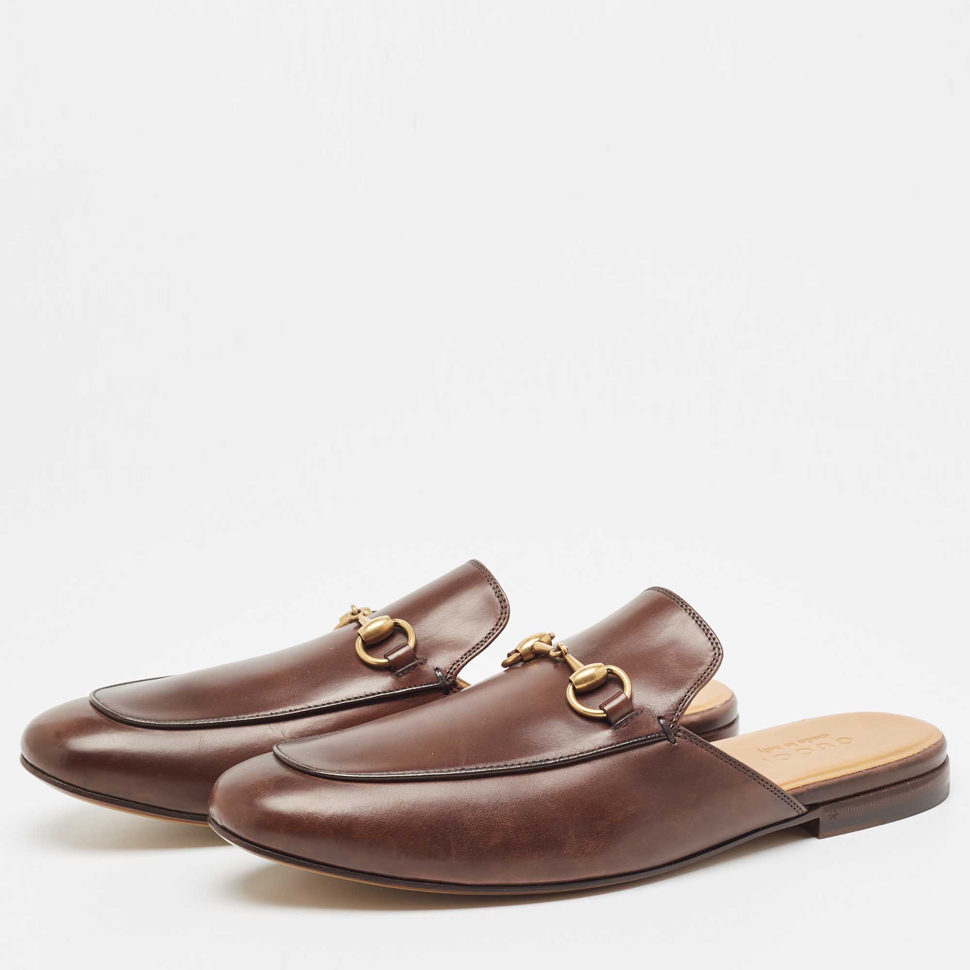 

Gucci Dark Brown Leather Princetown Flat Mules Size