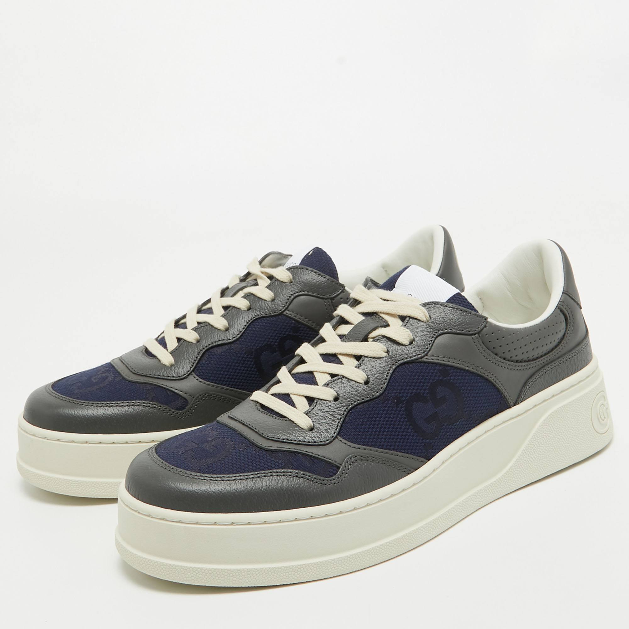 

Gucci Navy Blue/Grey GG Canvas and Leather Chunky B Sneakers Size