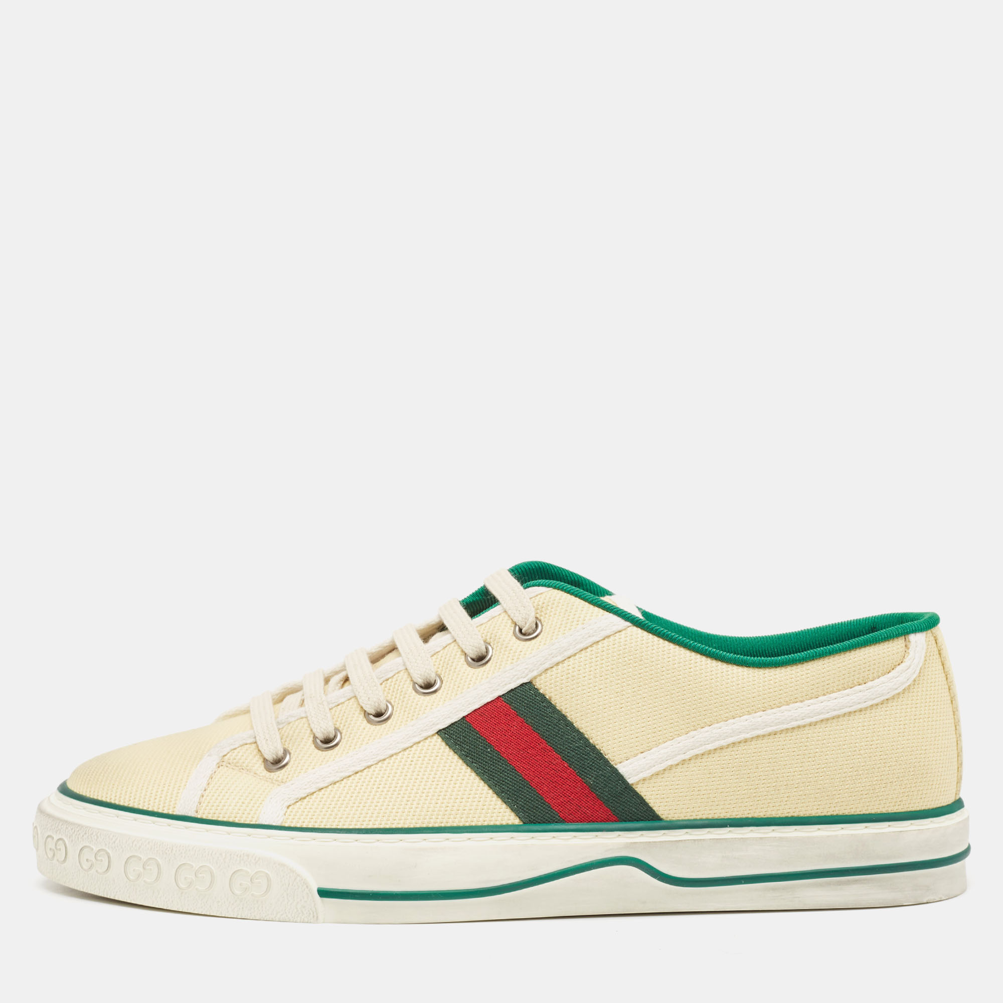 Pre-owned Gucci Cream Canvas Tennis 1977 Sneakers Size 42.5
