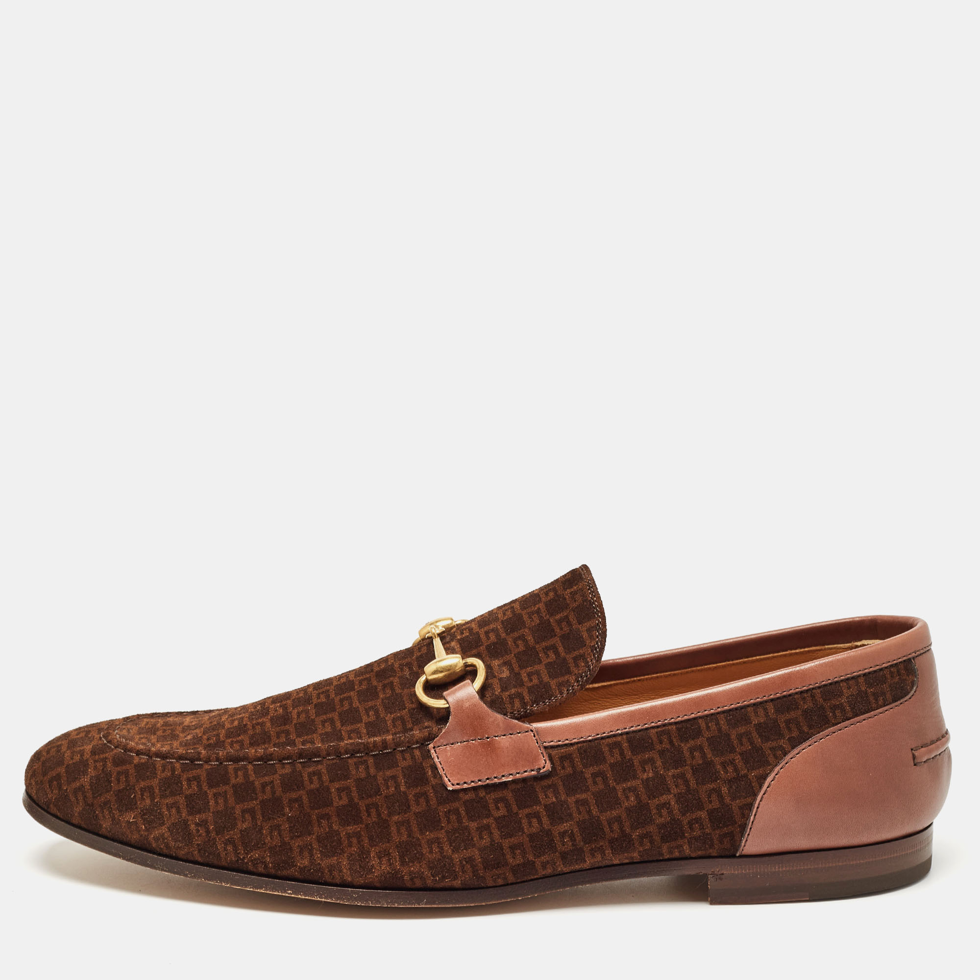 

Gucci Brown Mini G Cube Suede Jordaan Loafers Size