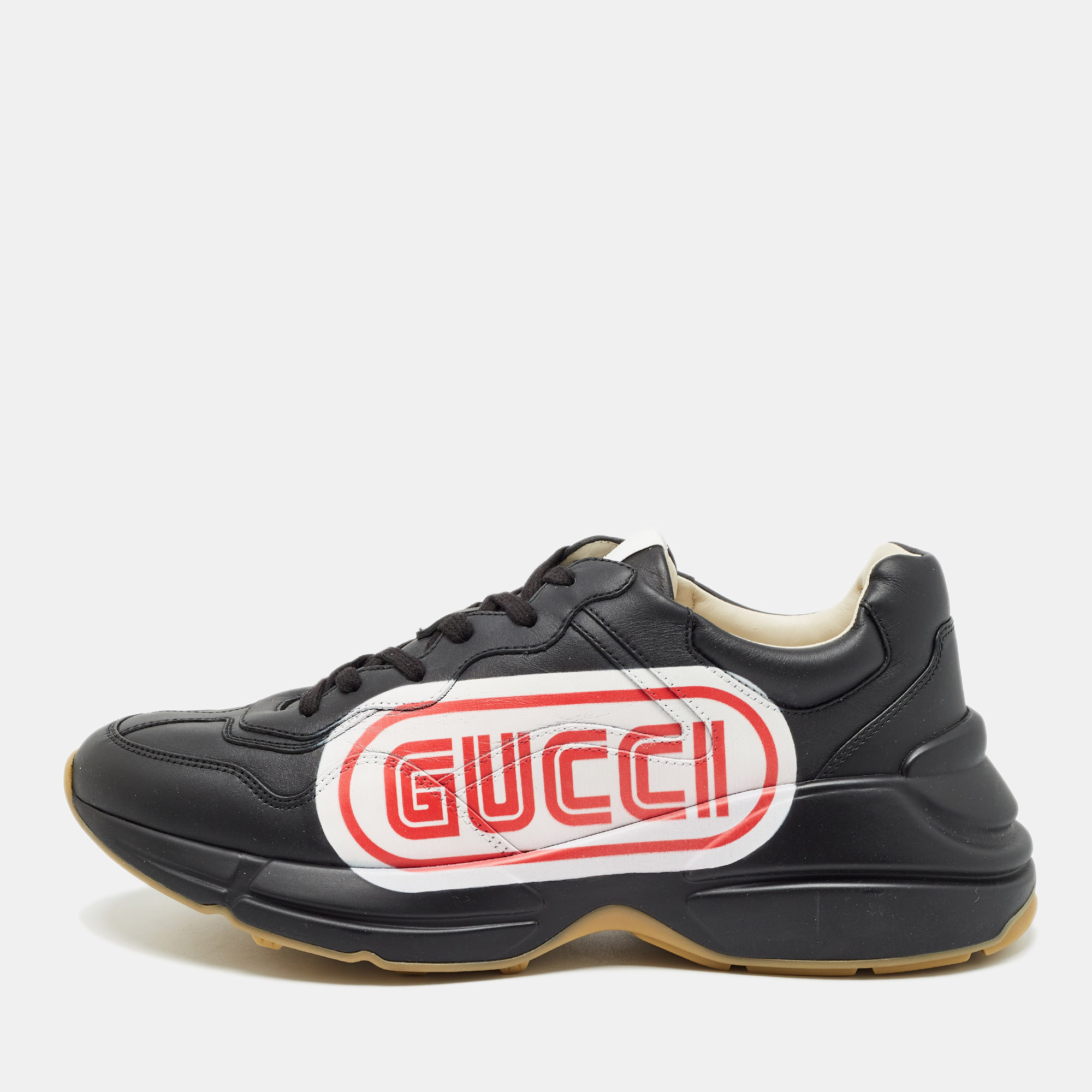 

Gucci Black Leather Logo Rhyton Sneakers Size
