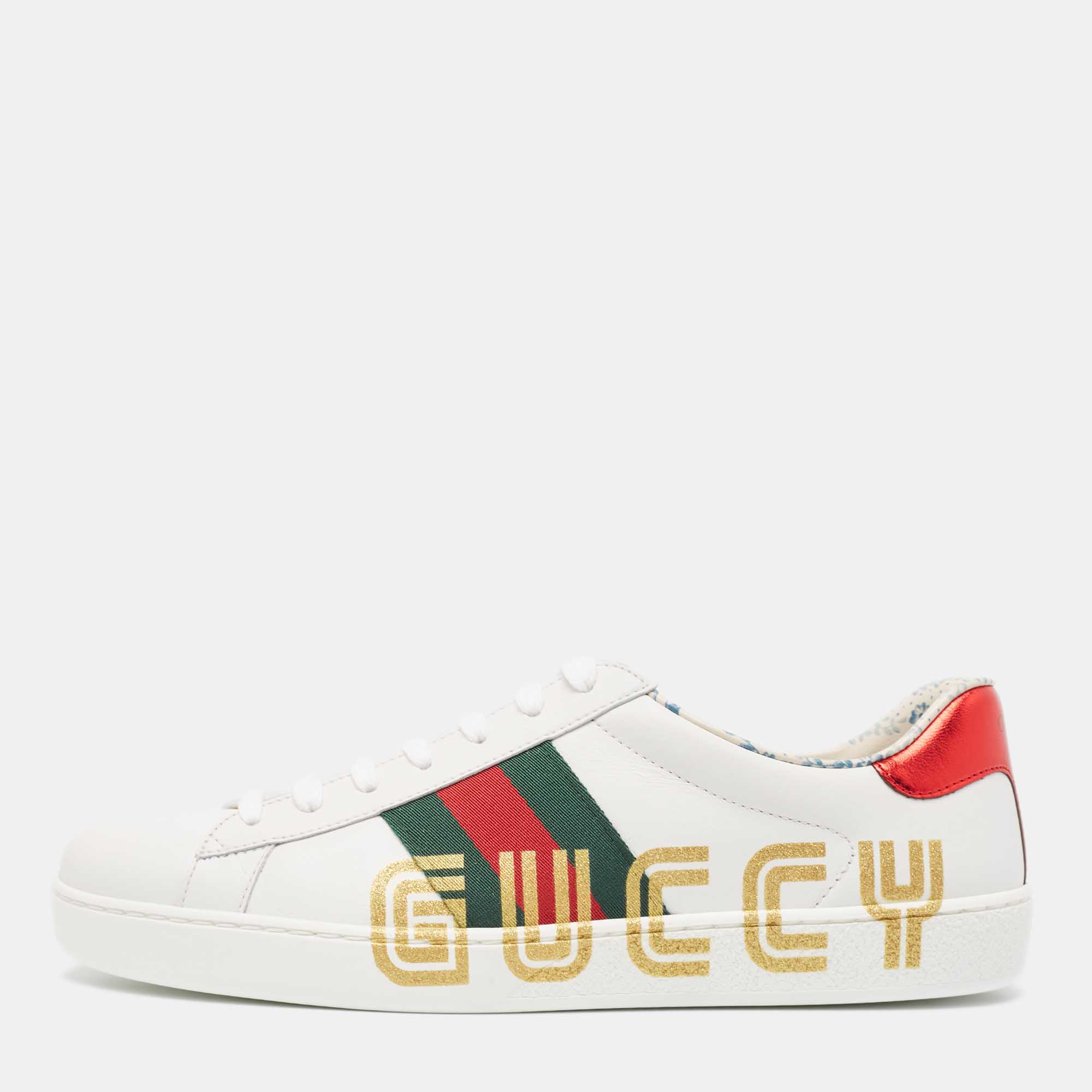Pre-owned Gucci White Leather Guccy Ace Low Top Sneakers Size 41