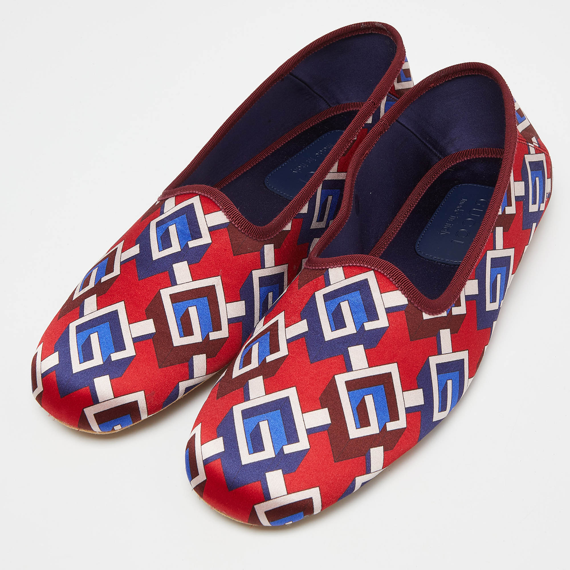Gucci Multicolor Isometric G Print Satin Smoking Slippers Size 44 