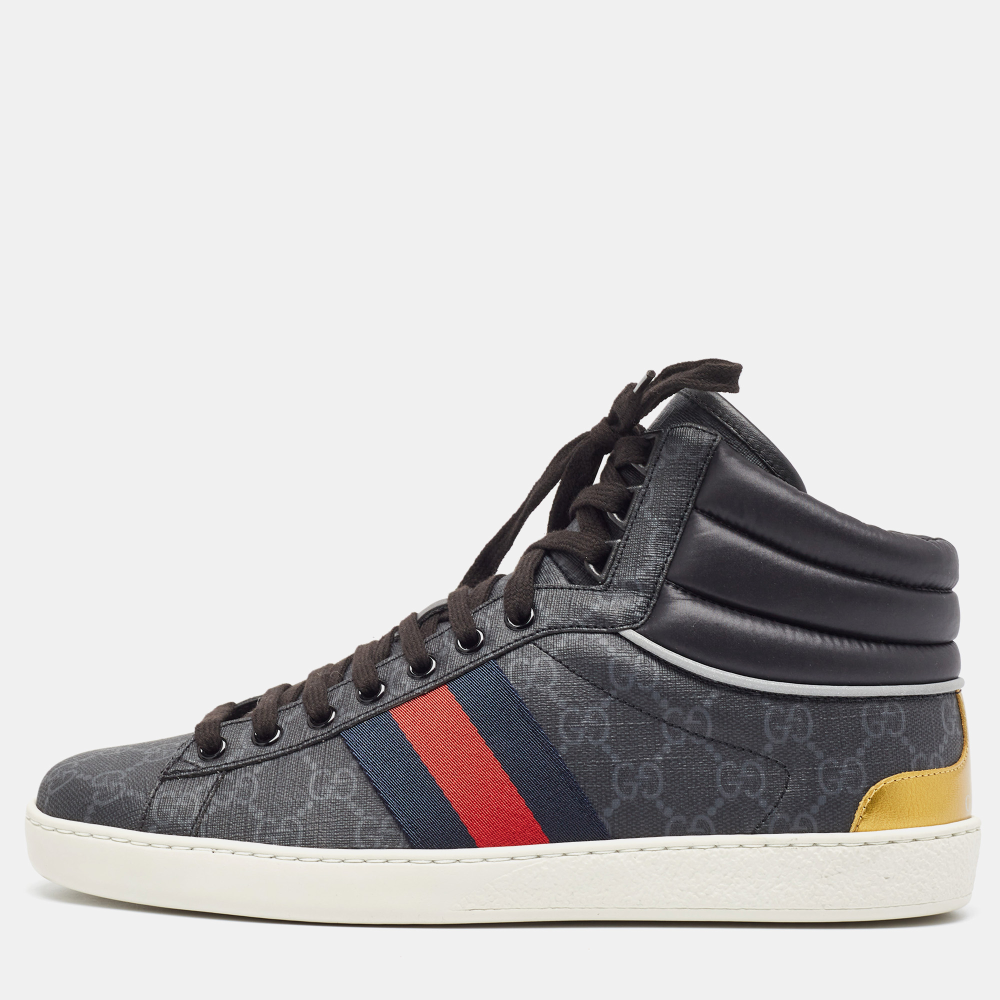

Gucci Black GG Supreme Canvas Ace High Top Sneakers Size