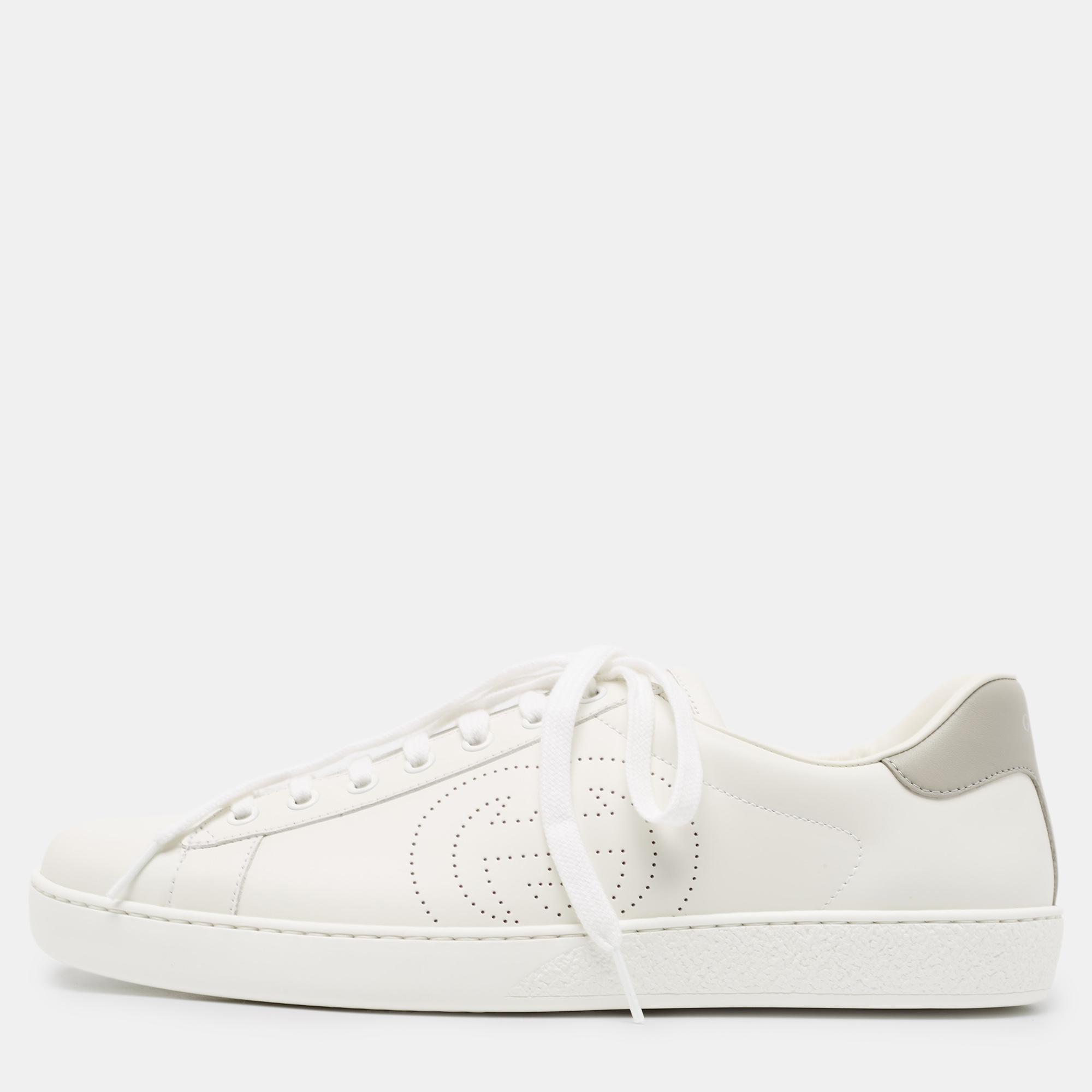 

Gucci White Perforated Interlocking G Leather Ace Sneakers Size 44.5