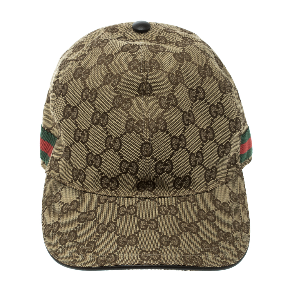 Gucci Beige Guccissima Canvas and Leather Web Detail Baseball Cap XL Gucci TLC