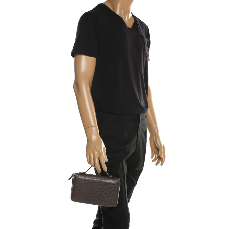 

Gucci Grey Ostrich Leather Travel Document Case