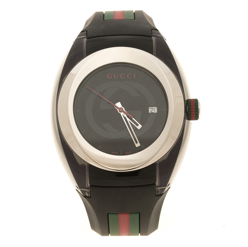 Gucci Black Transparent Nylon and Stainless Steel Sync Men's Wristwatch 46 mm