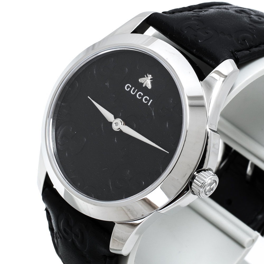 

Gucci Black Stainless Steel Leather G-Timeless YA1264031 Men's Wristwatch