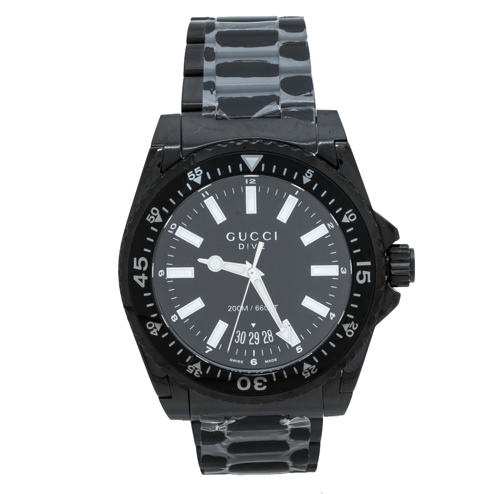 Gucci Black PVD Coated Stainless Steel Dive 136.2 Men's Wristwatch 45 mm