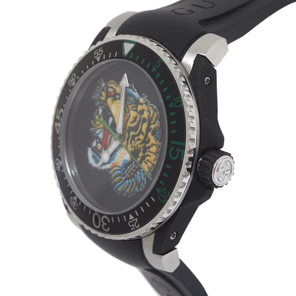 

Gucci Black Stainless Steel Tiger Motif YA136318 Men's Wristwatch